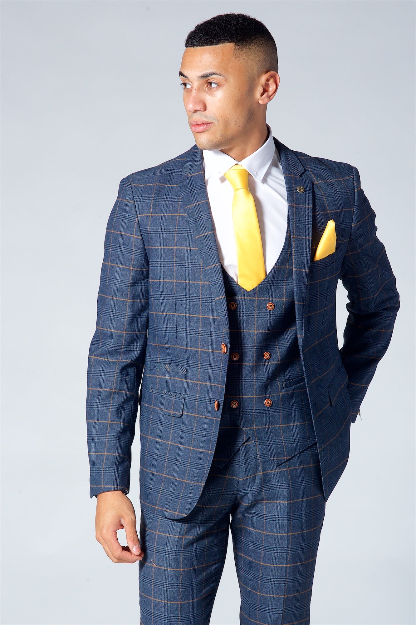 Marc Darcy Jenson Navy Check Three Piece Suit