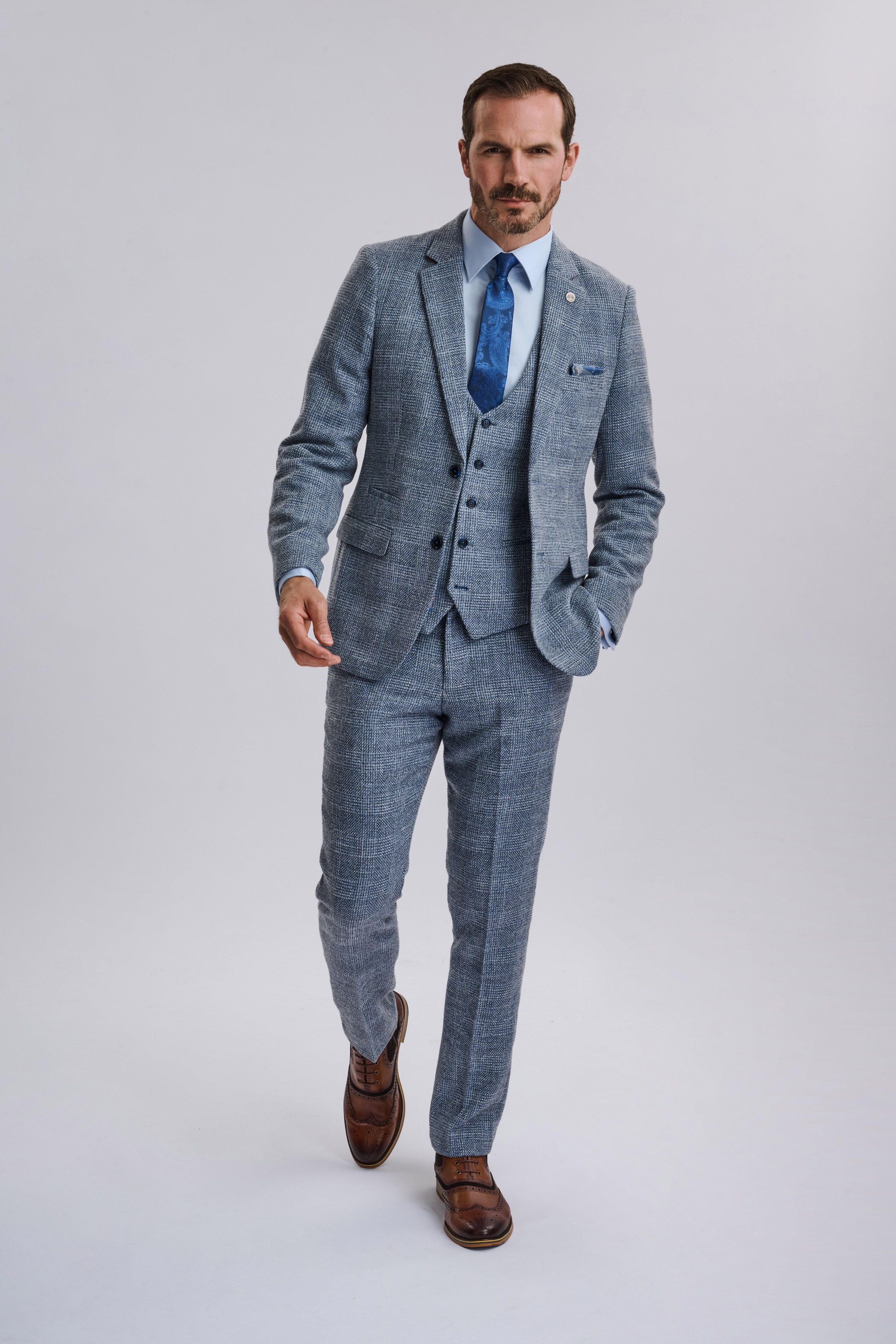 Kris - Sky Blue Tweed Three Piece Suit