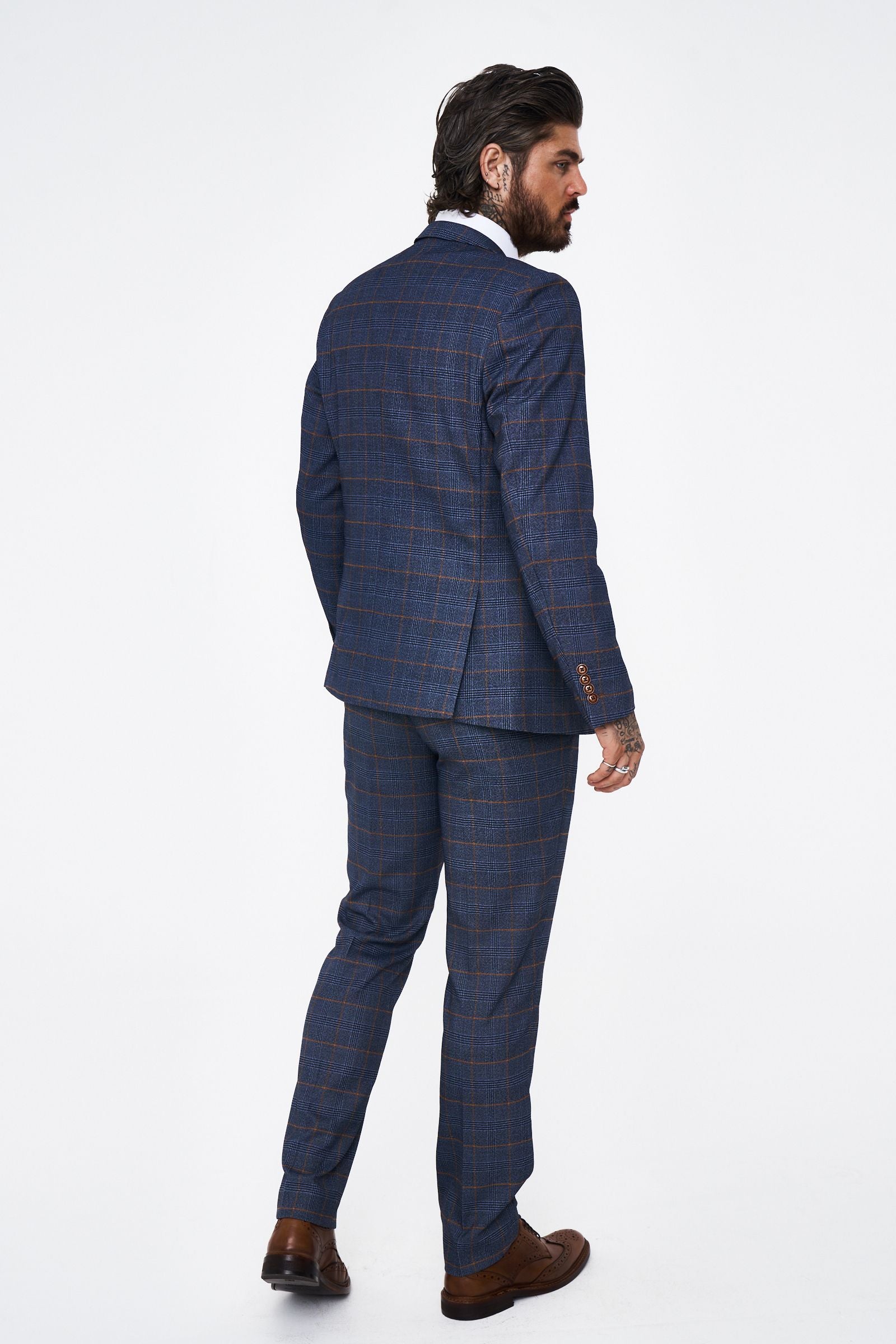 Jenson - Marine Check Suit With Double Breasted Waistcoat