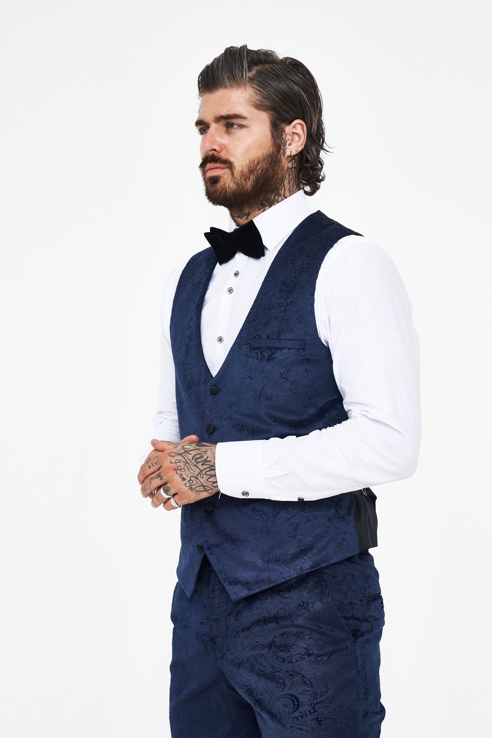 Marc Darcy Simon Navy Velvet Jacquard Waistcoat