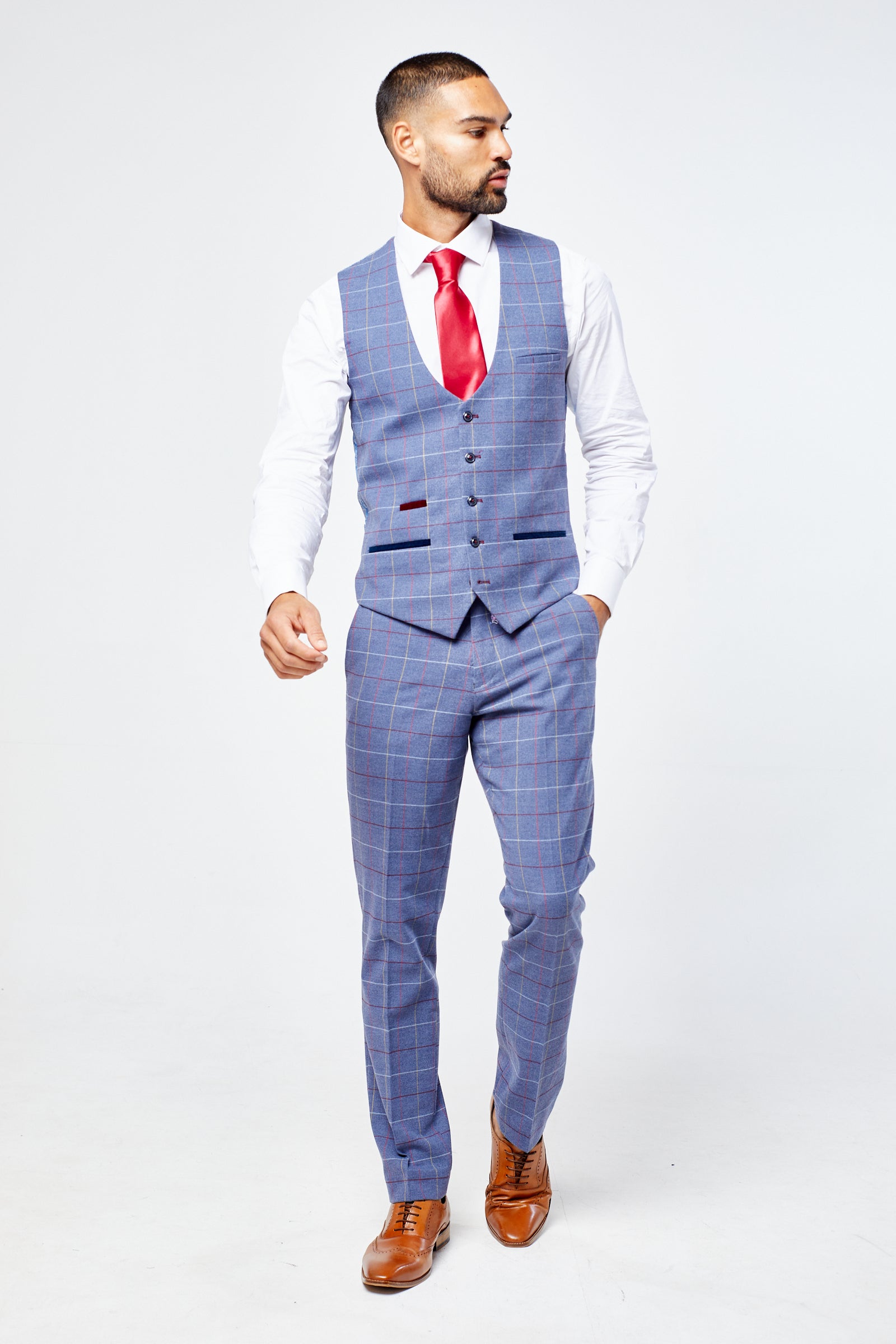Drake - Sky Blue Check Three Piece Suit