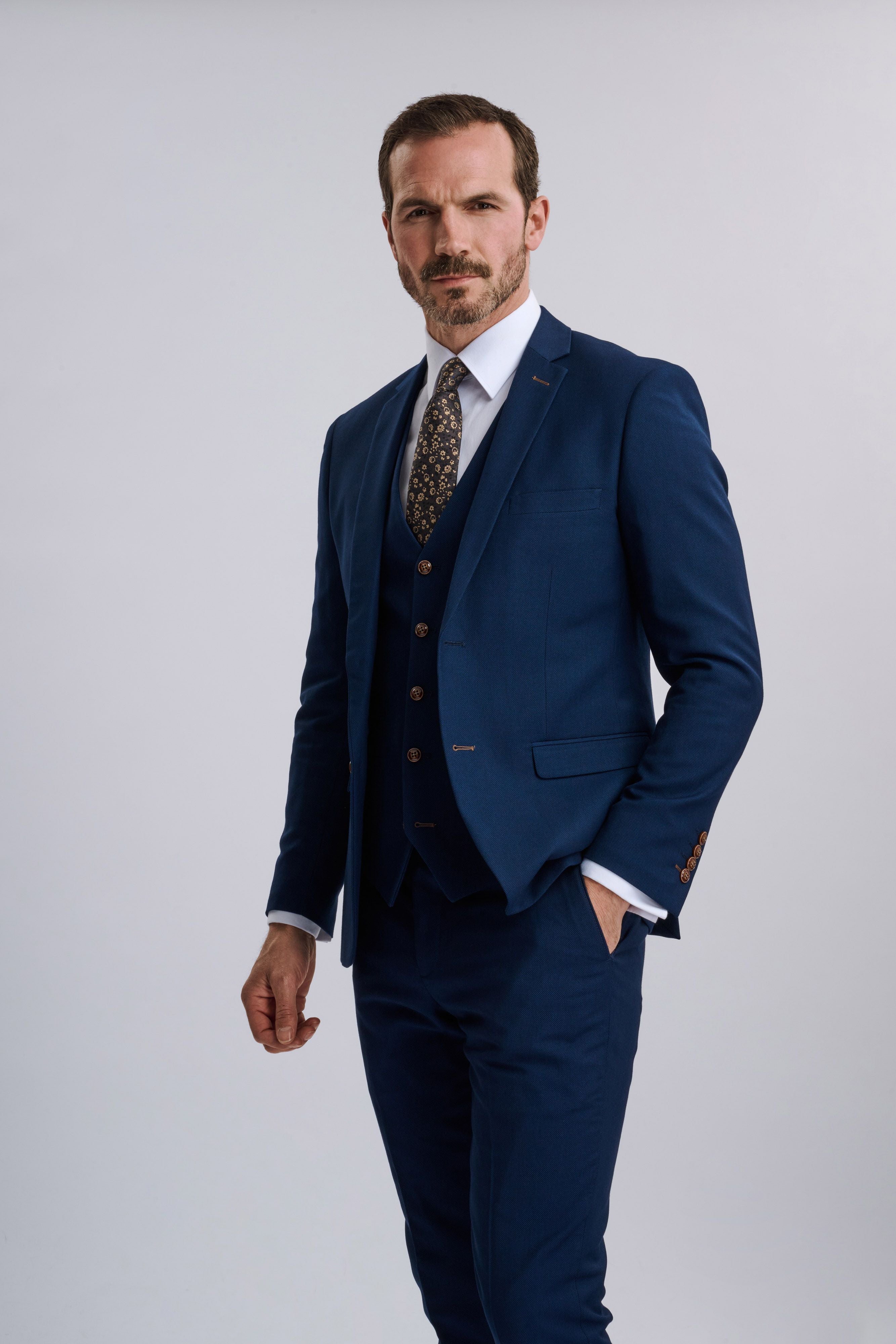 Mayfair Blue Textured Three Piece Suit