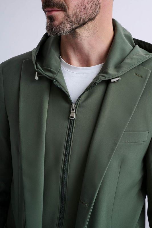 Rulli Khaki 360 Stretch Technical Suit with Detachable Hood