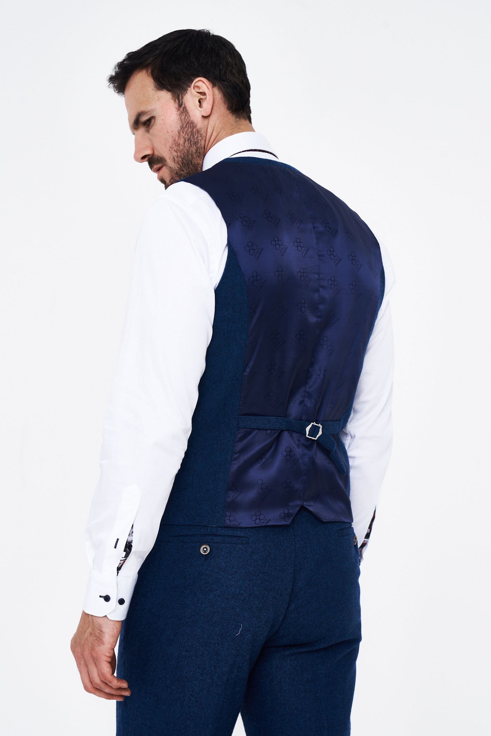 House of Cavani Seeba Navy Regular Three Piece Suit