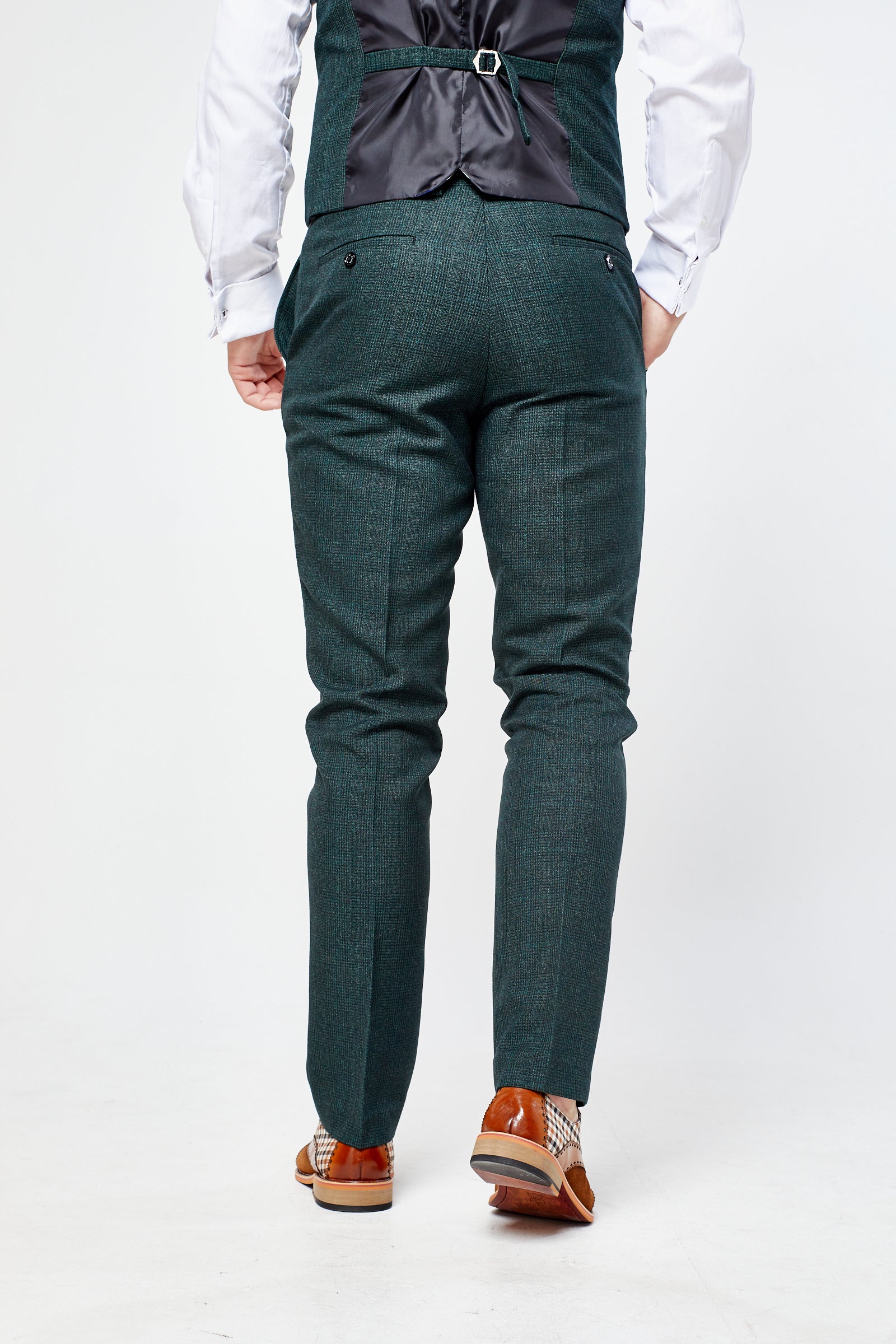 Caridi Olive Check Three Piece Suit