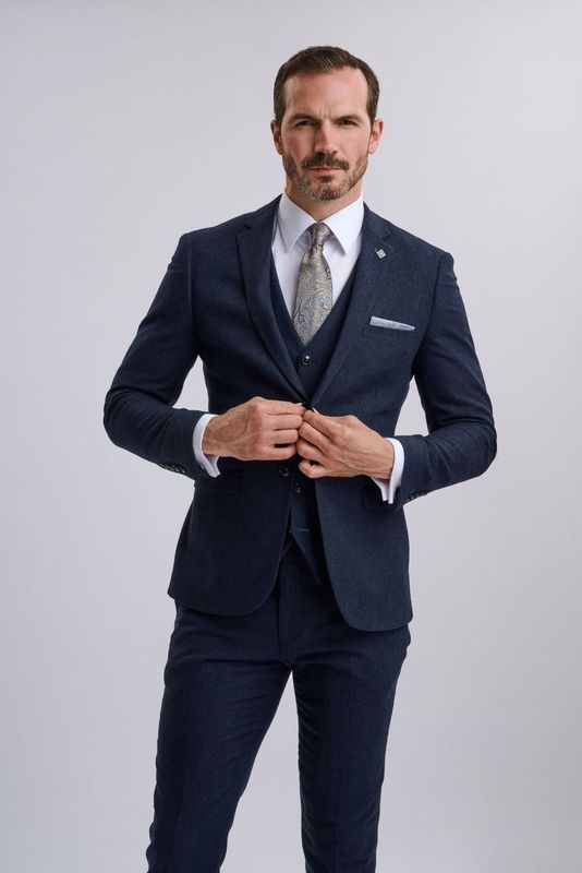 Oscar Navy Tweed Three Piece Suit