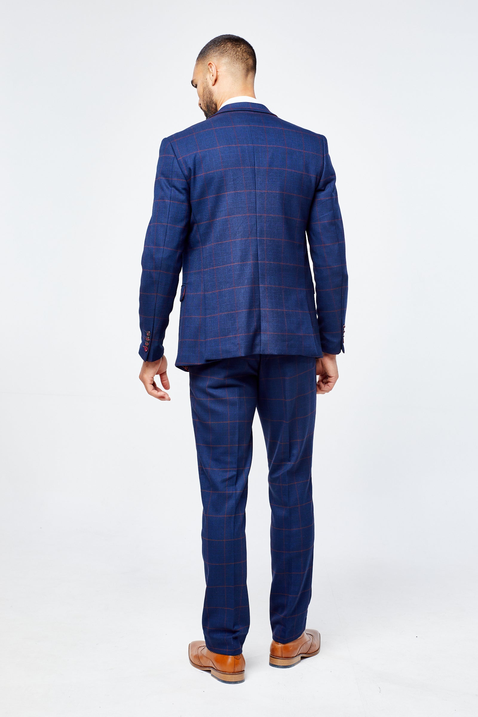 Edison Navy Wine Check Three Piece Suit
