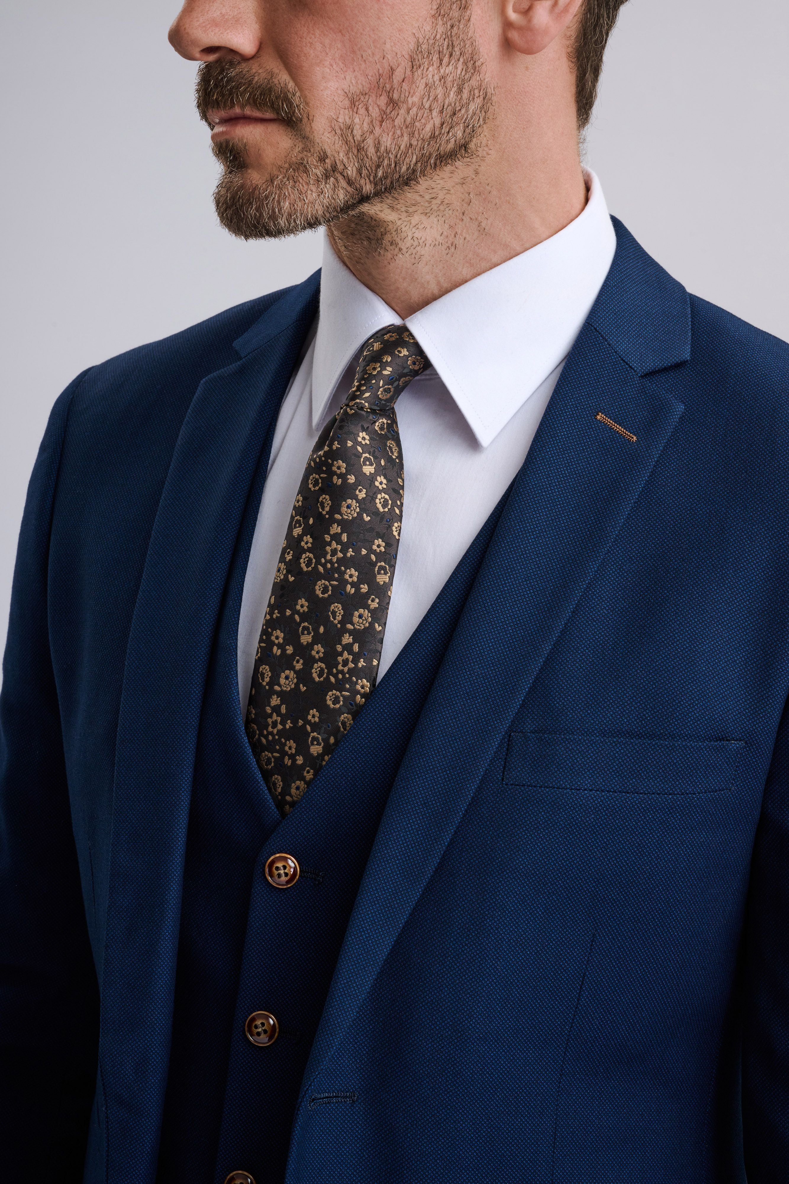 Mayfair Blue Textured Three Piece Suit