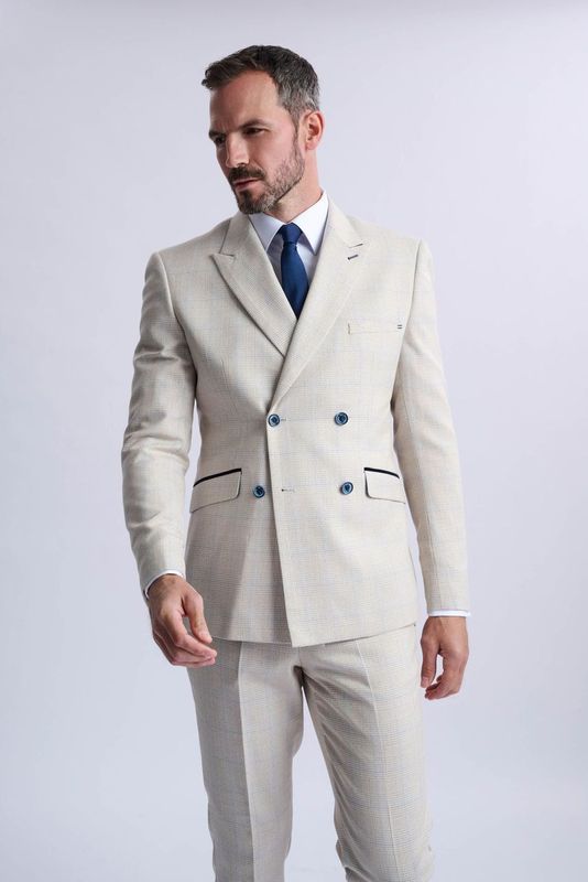 Caridi Beige Double Breasted Two Piece Suit