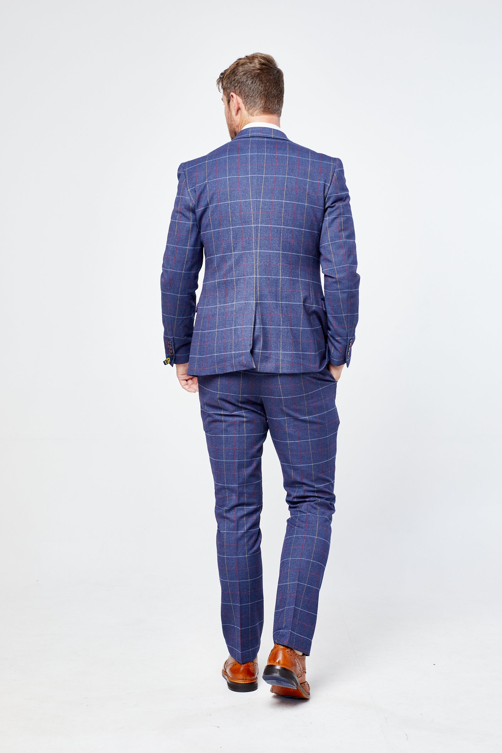 Drake - Navy Check Three Piece Suit