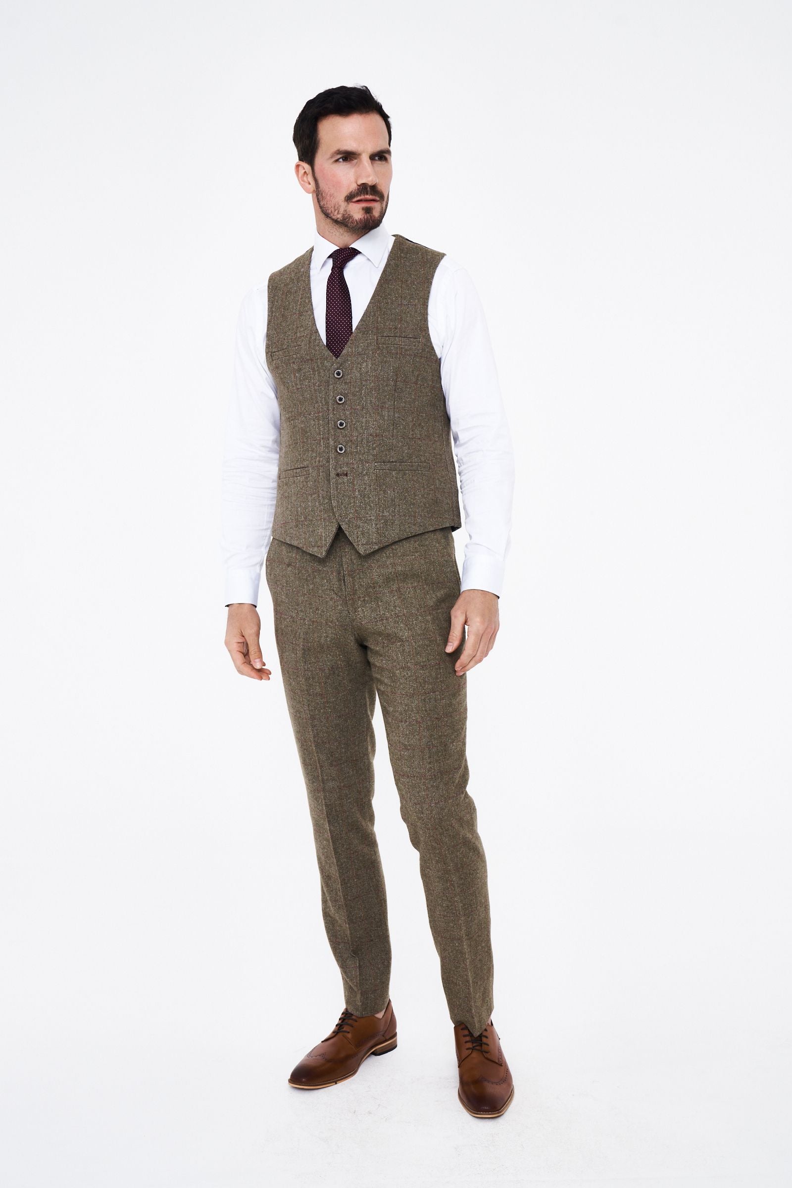 House of Cavani Gaston Sage Tweed Three Piece Suit