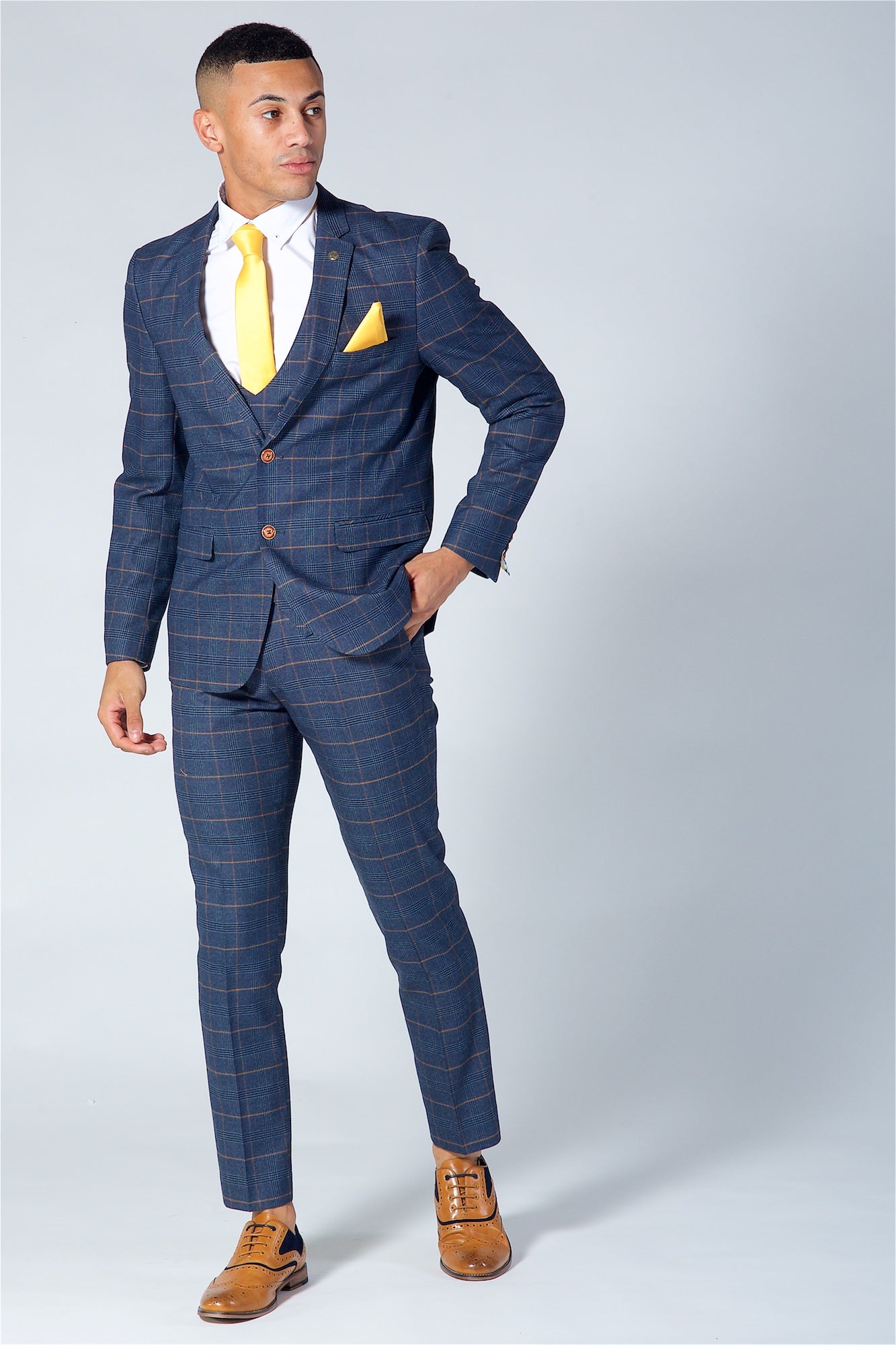 Marc Darcy Jenson Navy Check Three Piece Suit