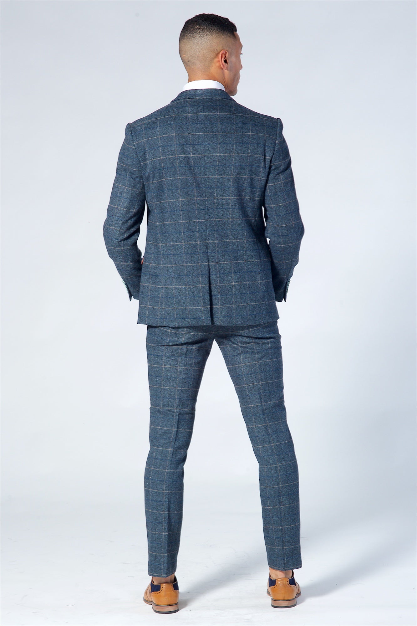 Marc Darcy Scott Blue Checked Tweed Three Piece Suit