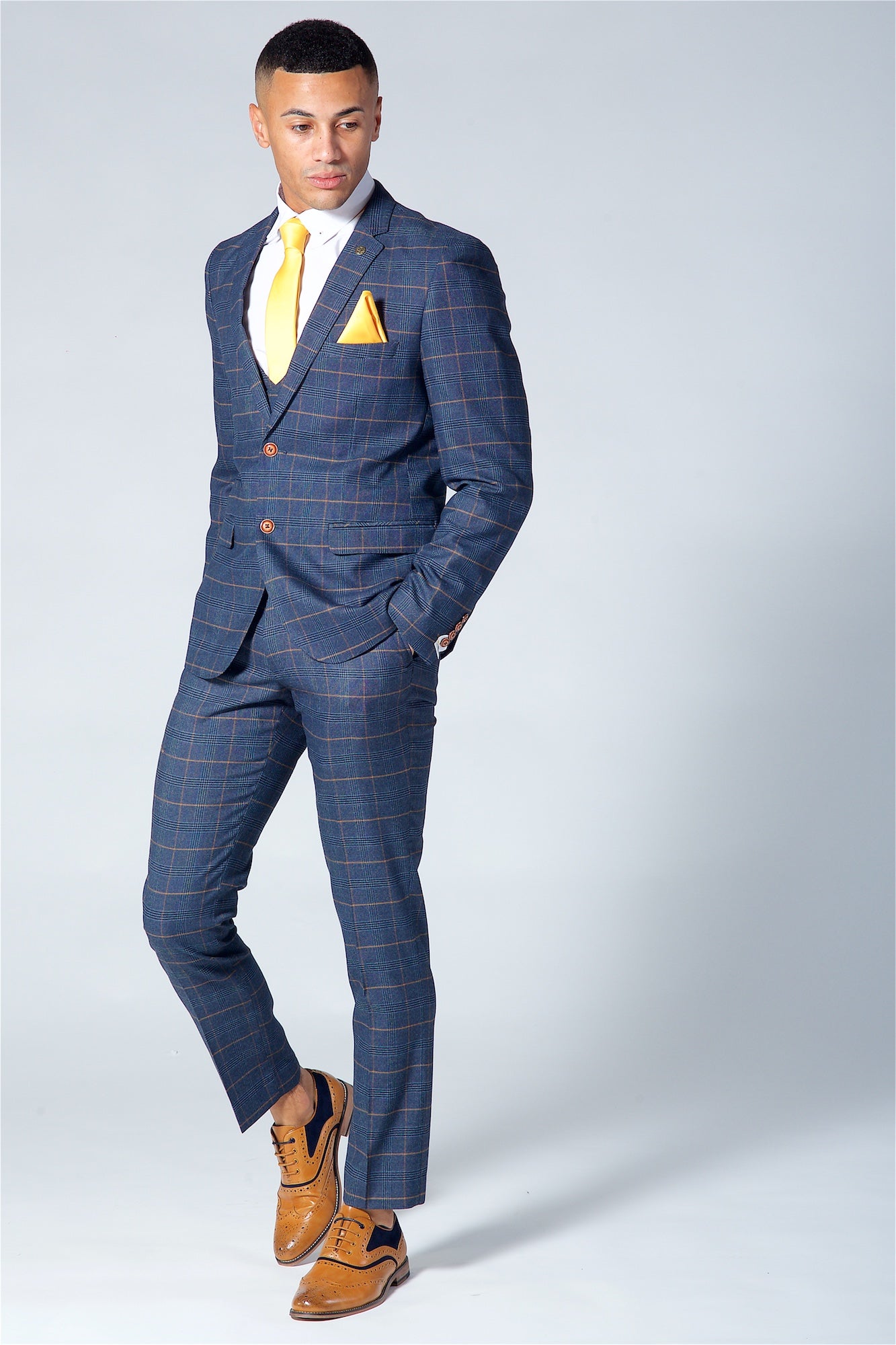 Marc Darcy Jenson Navy Check Three Piece Suit