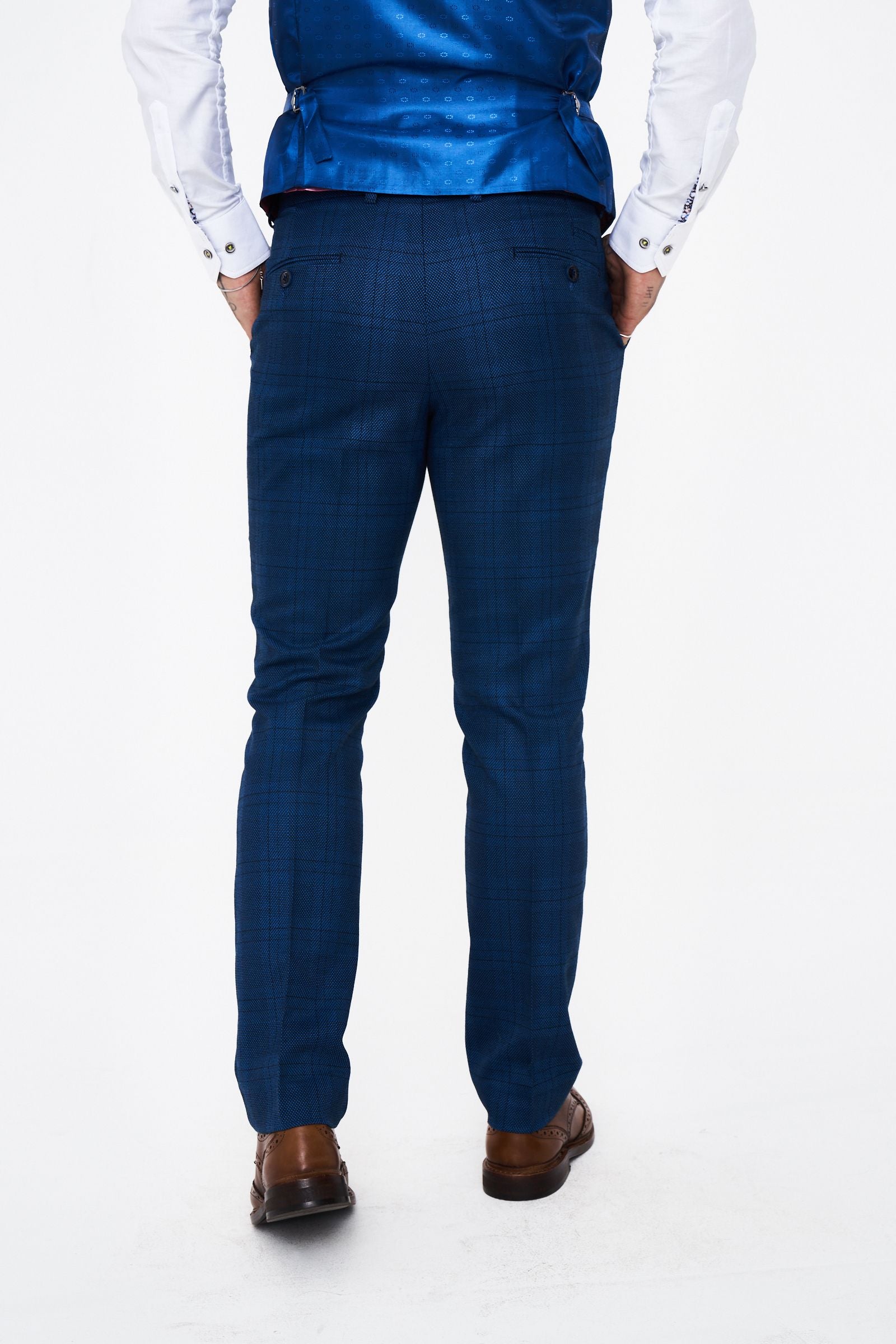 Marc Darcy Jerry Blue check Three Piece Suit
