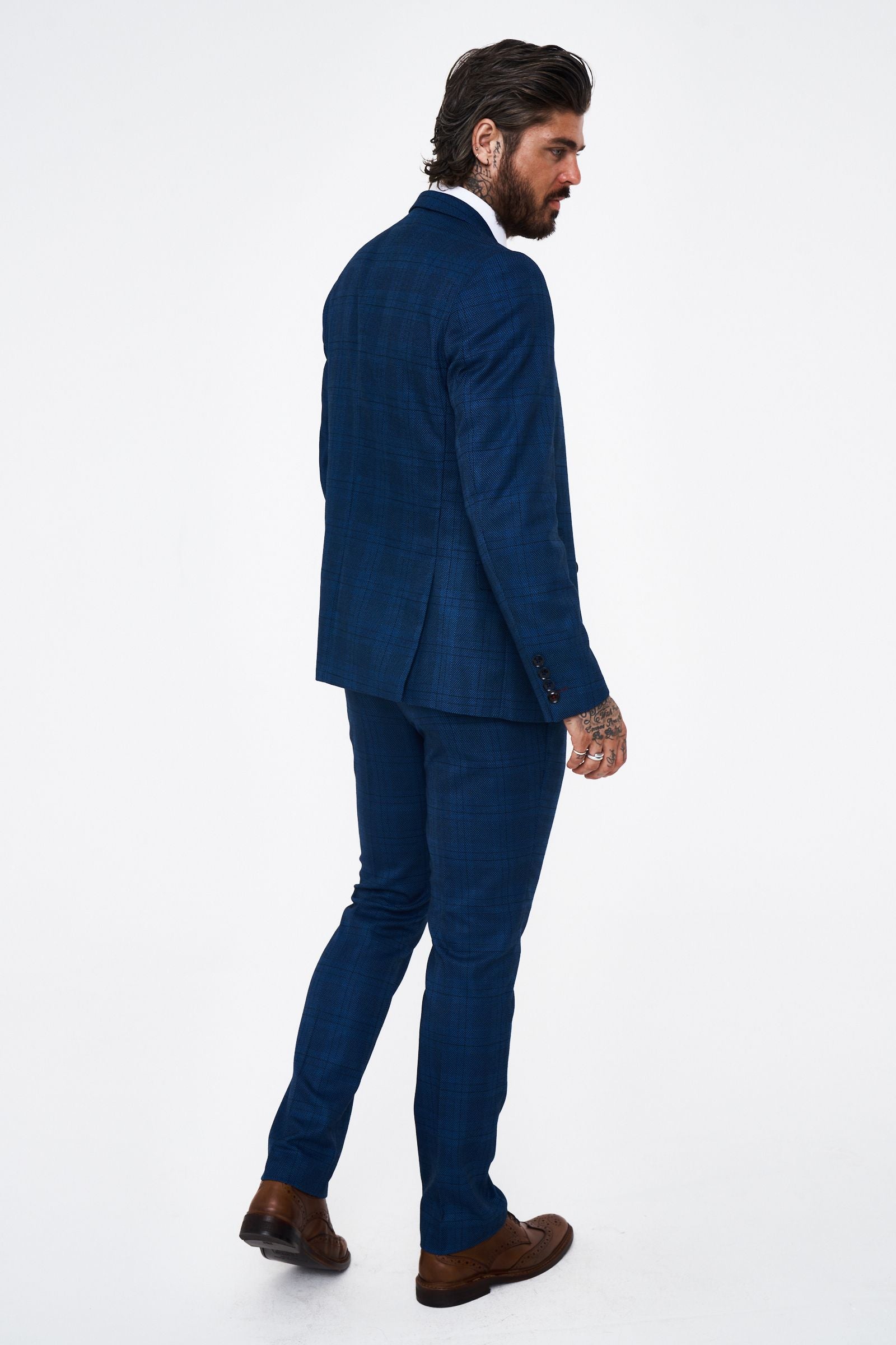 Marc Darcy Jerry Blue check Three Piece Suit