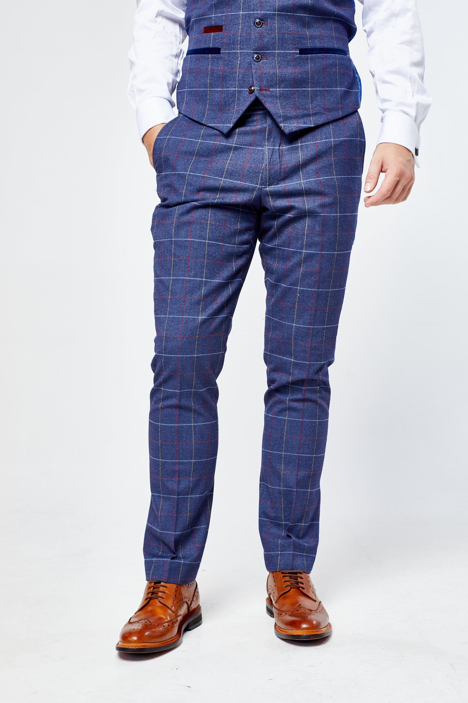 Drake - Navy Check Three Piece Suit