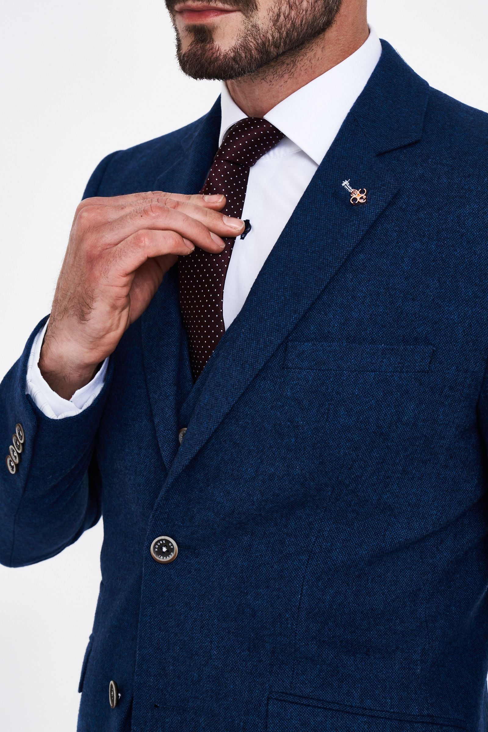 House of Cavani Seeba Navy Regular Three Piece Suit
