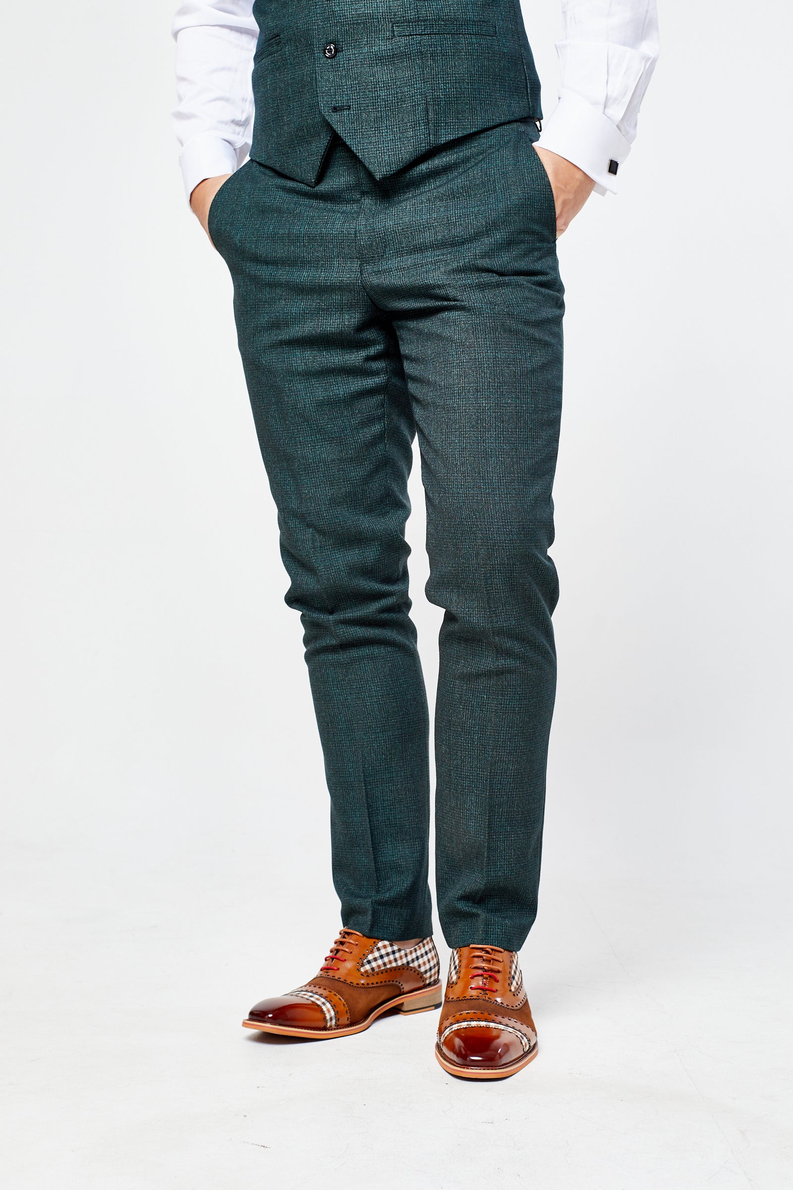 Caridi Olive Check Three Piece Suit