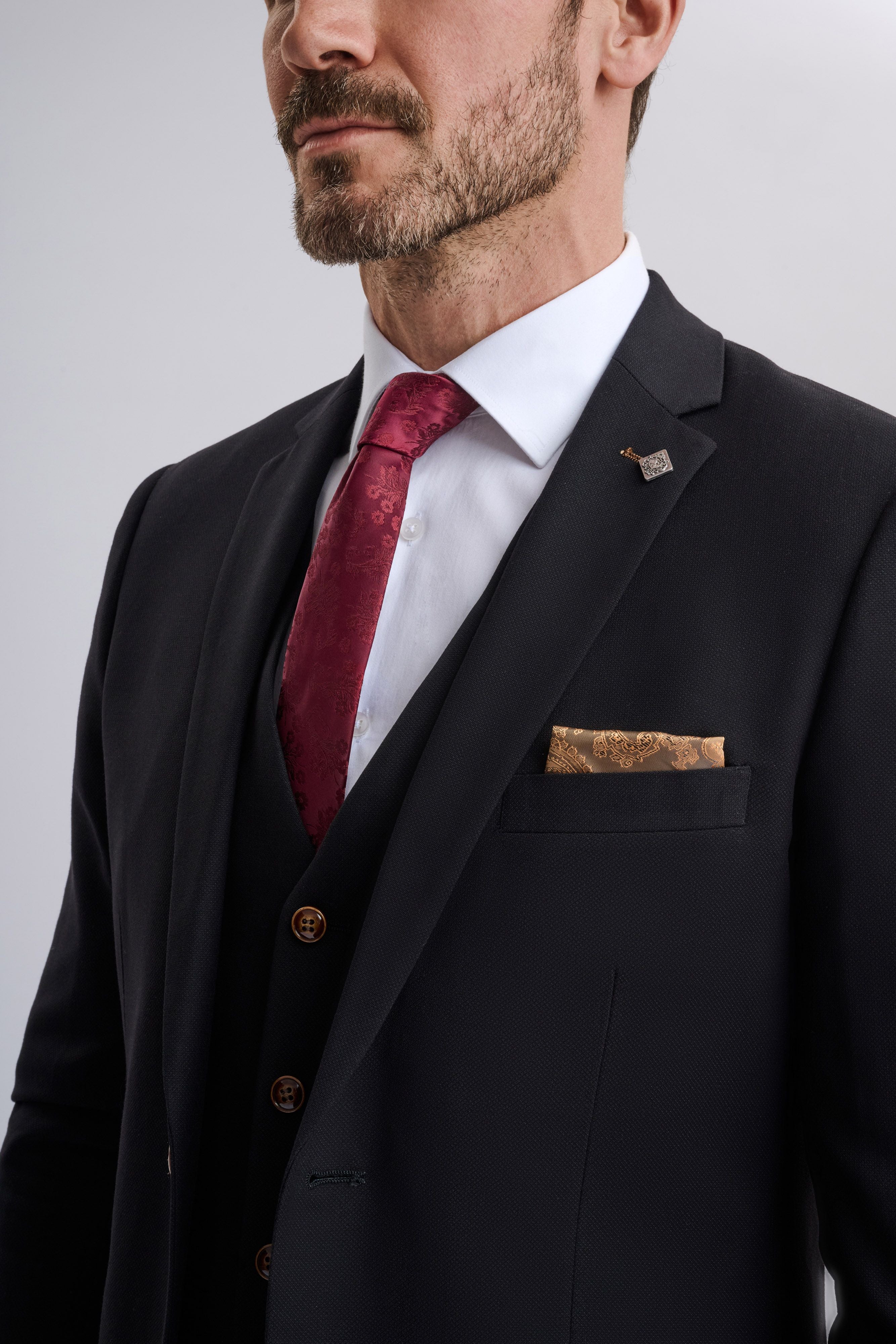 Mayfair Black Textured Three Piece Suit