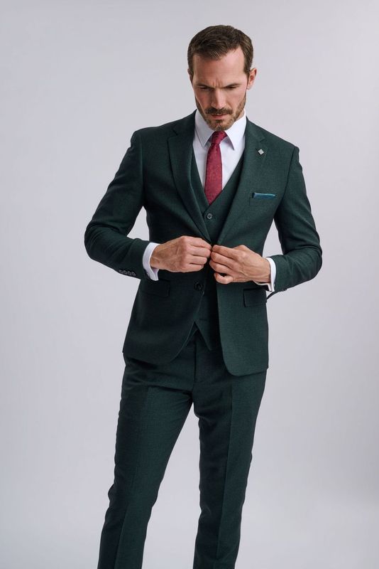 Regent Olive Check Three Piece Suit