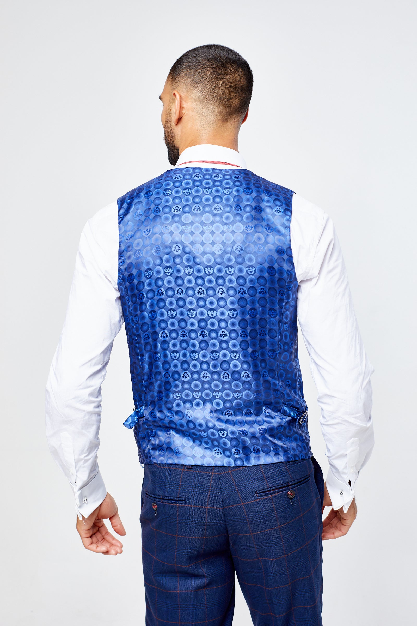 Edison Navy Wine Check Three Piece Suit