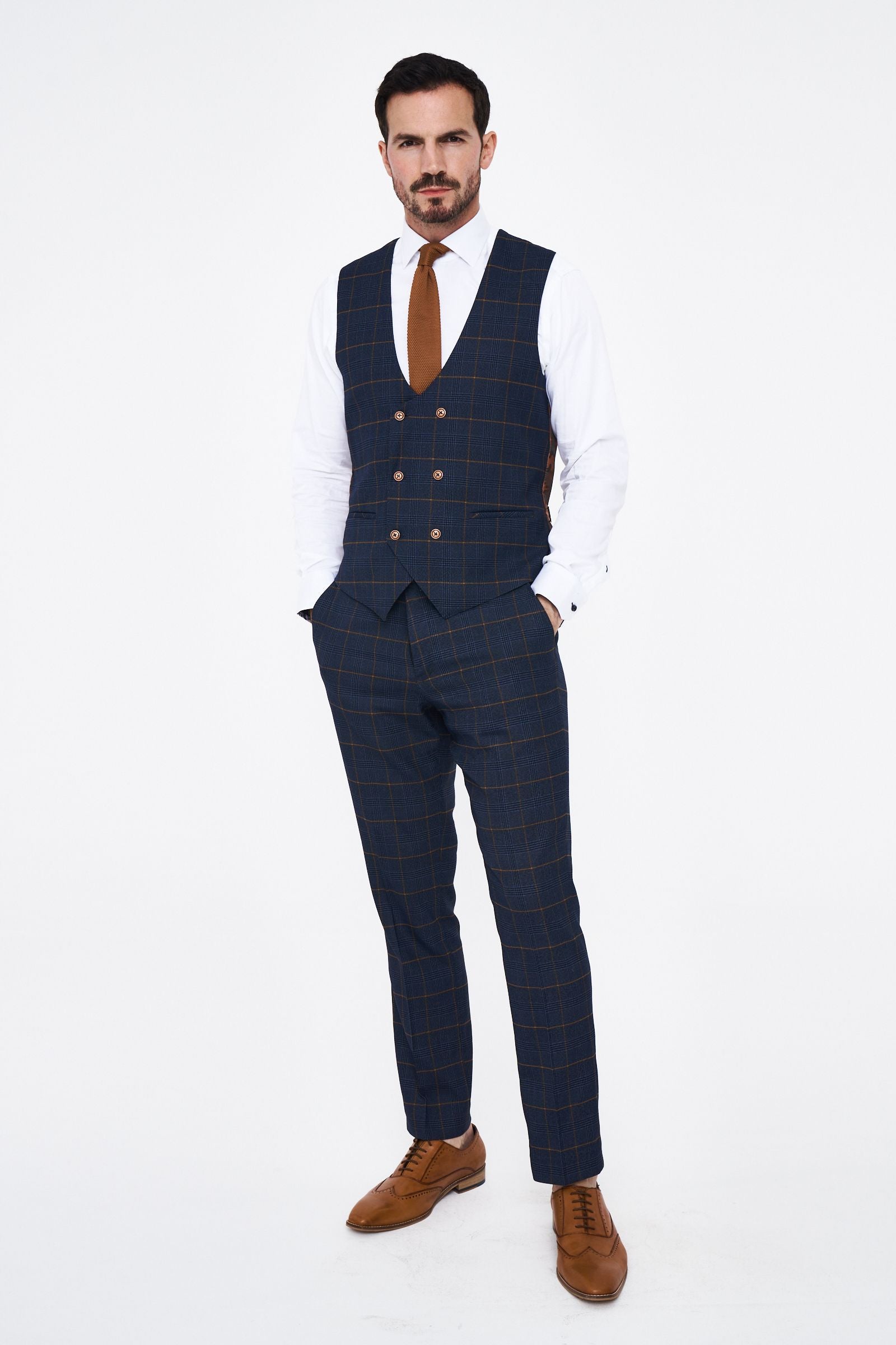 Jenson - Sky Blue Check Suit With Double Breasted Waistcoat