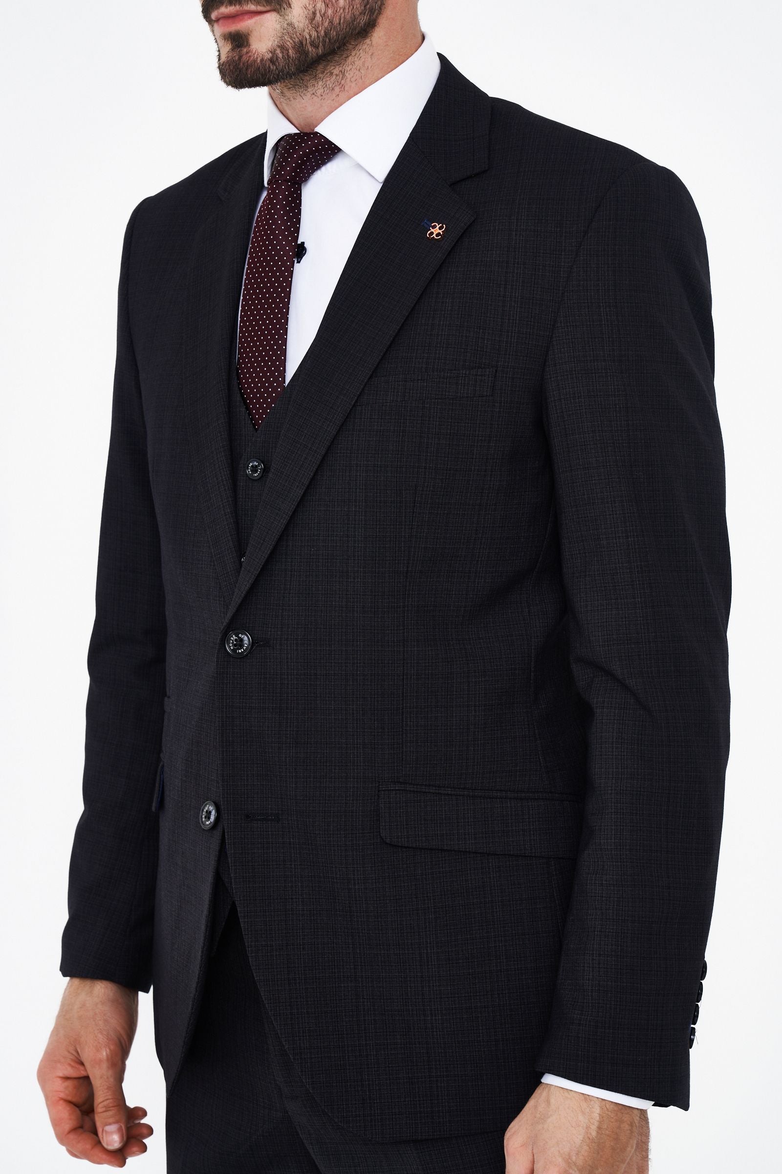 House of Cavani Seeba Graphite Regular Three Piece Suit