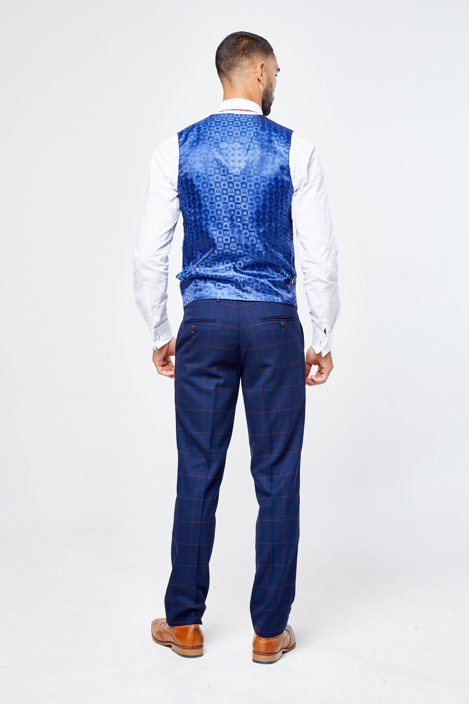 Edison Navy Wine Check Three Piece Suit