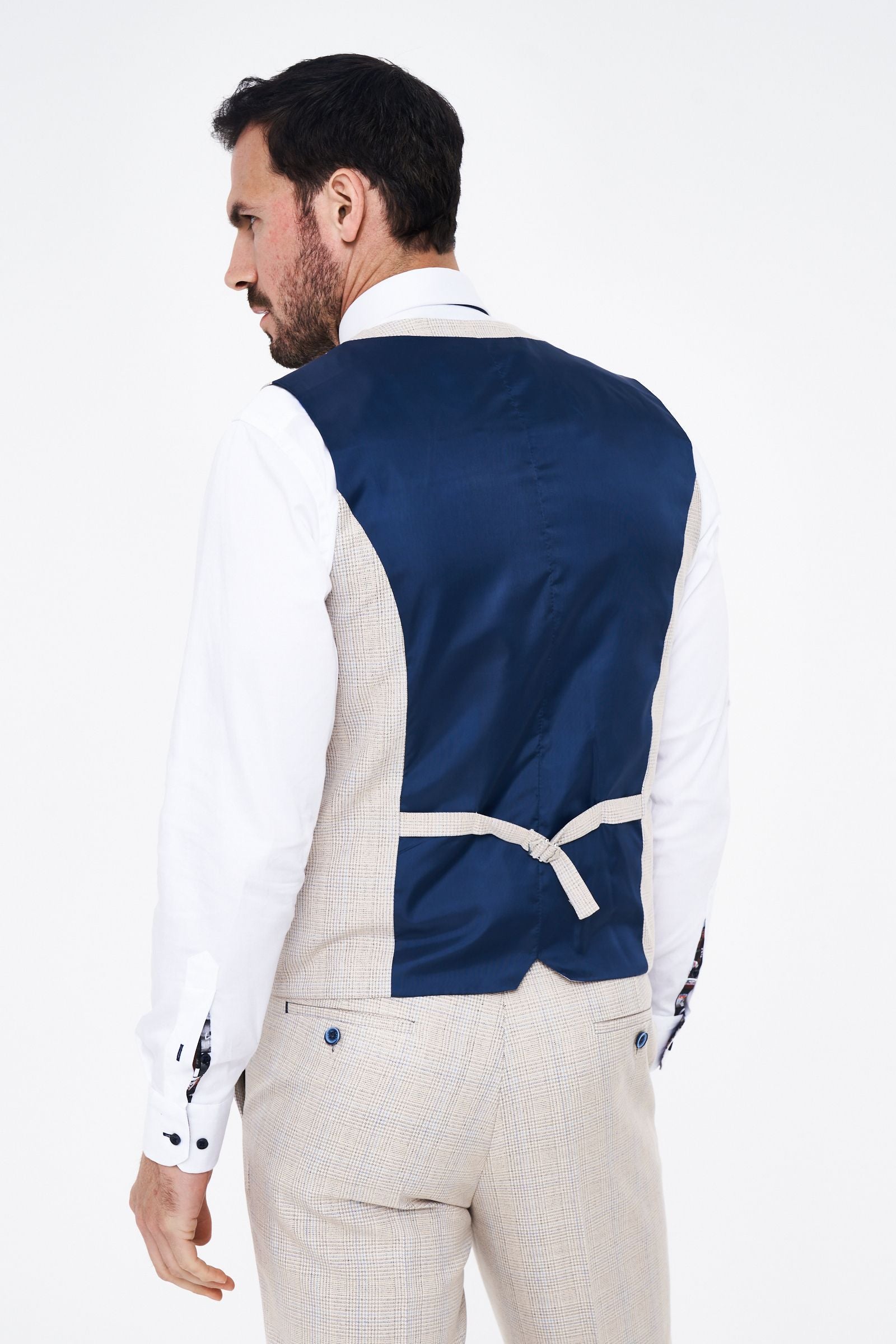 House of Cavani Caridi Beige Short Check Three Piece Suit