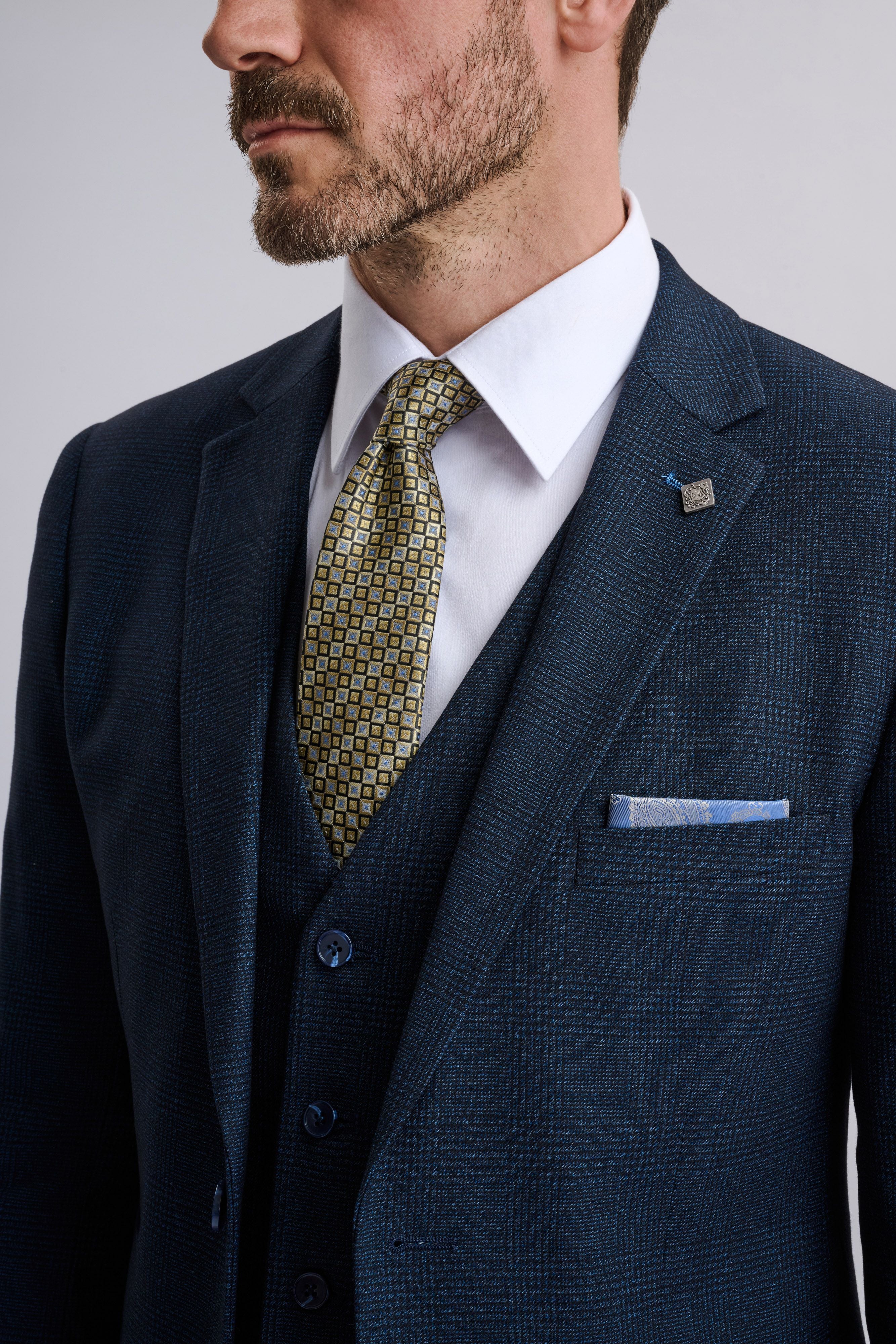 Regent Navy Check Three Piece Suit