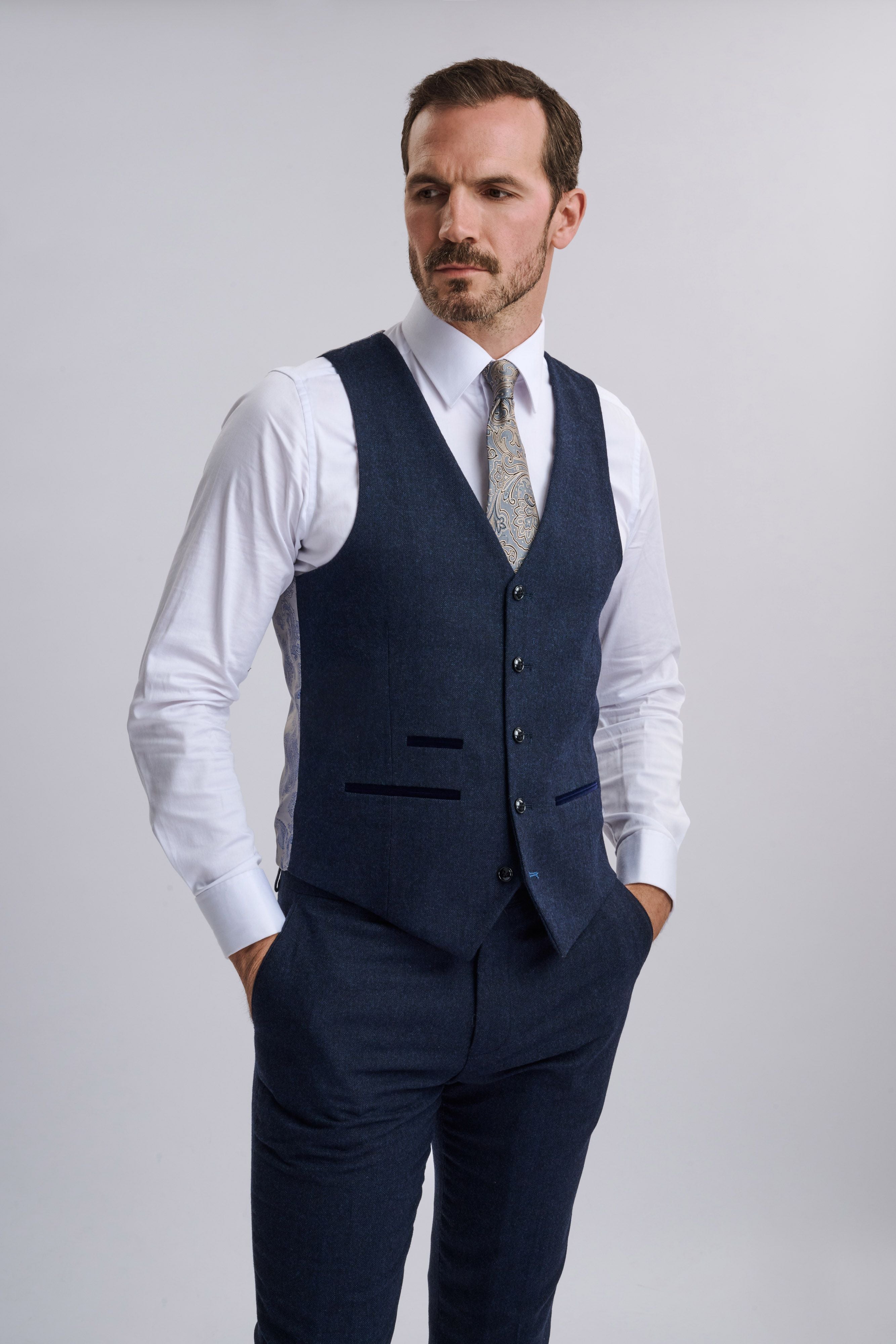 Oscar Navy Tweed Three Piece Suit