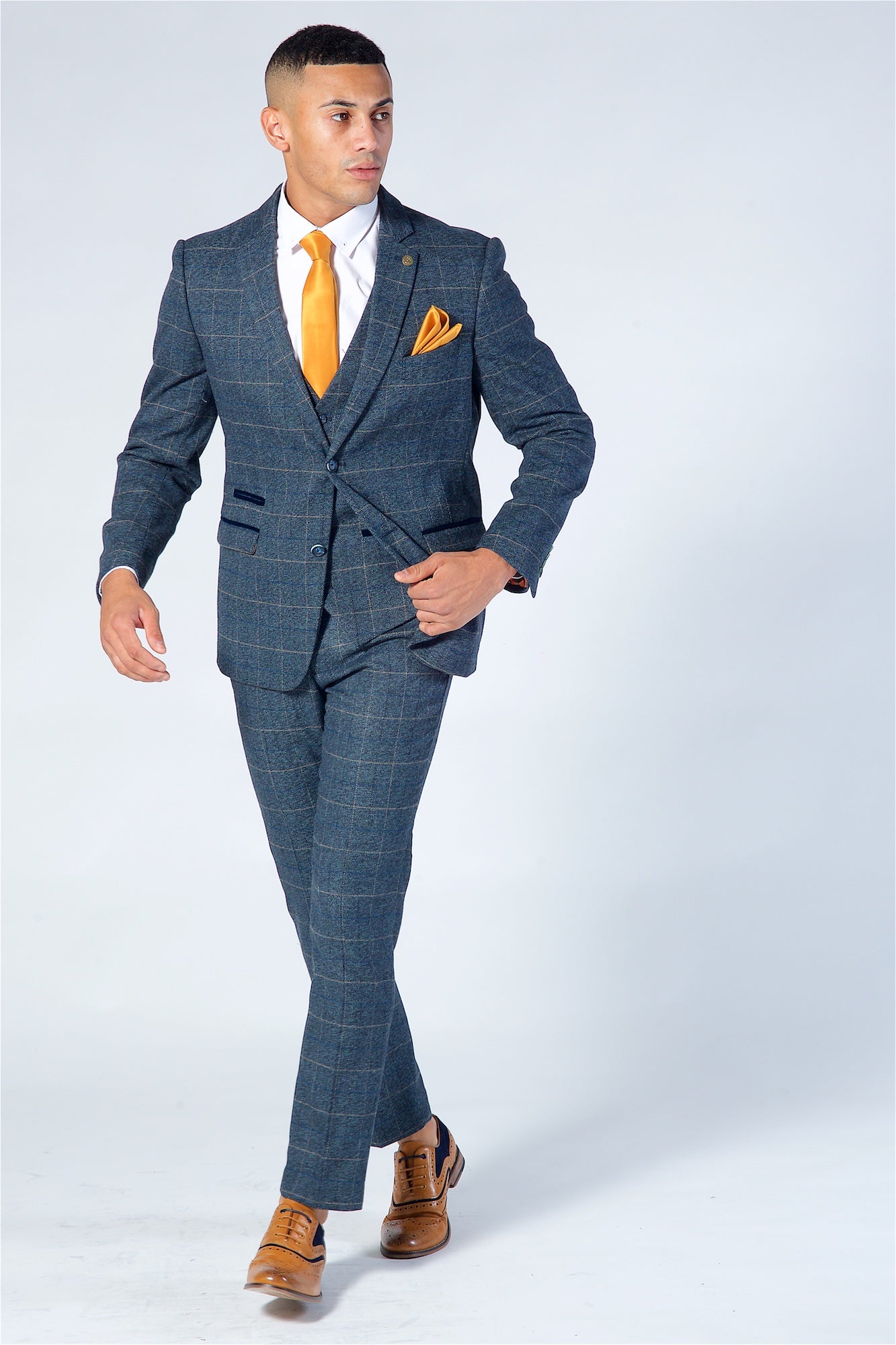 Marc Darcy Scott Blue Checked Tweed Three Piece Suit
