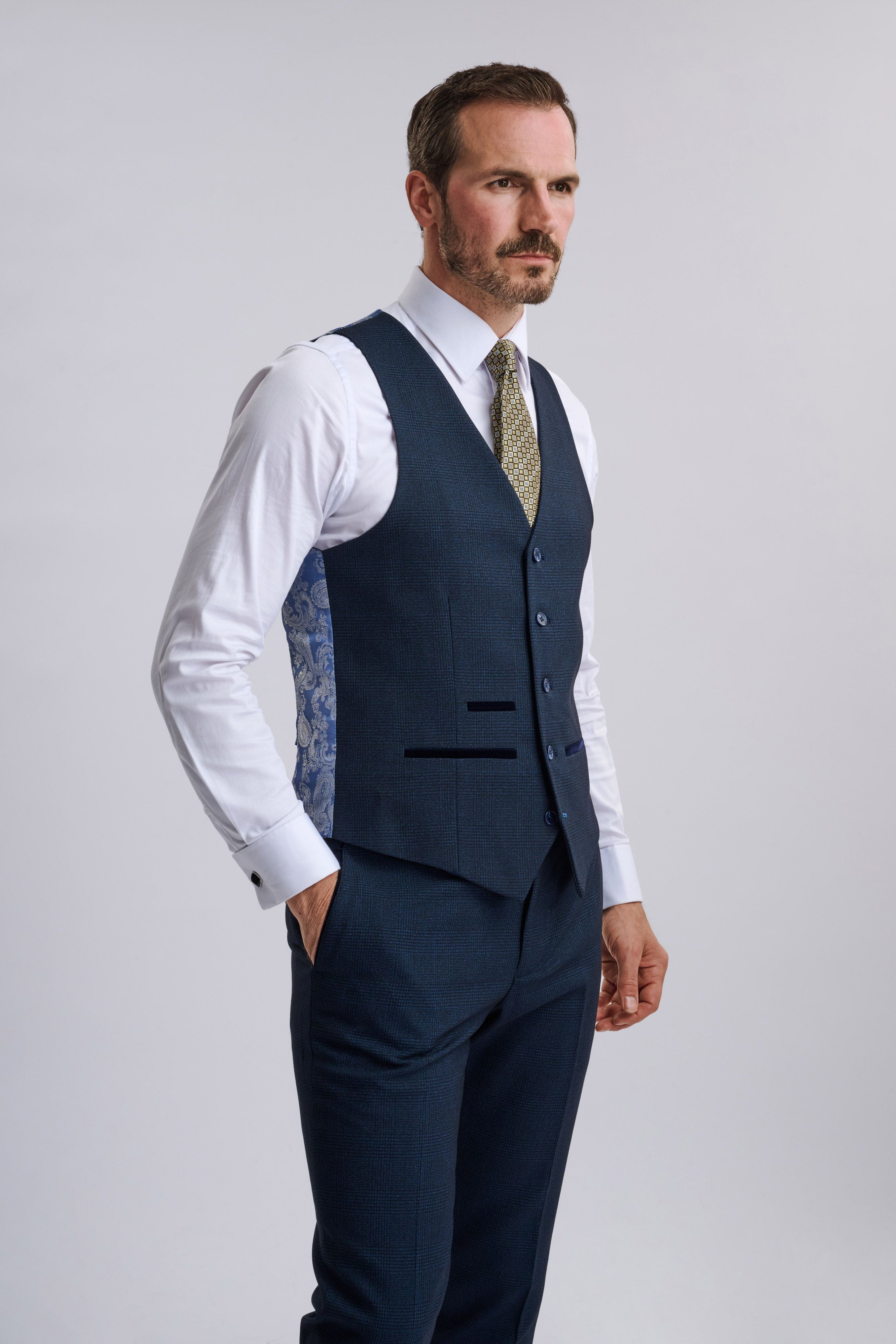 Regent Navy Check Three Piece Suit