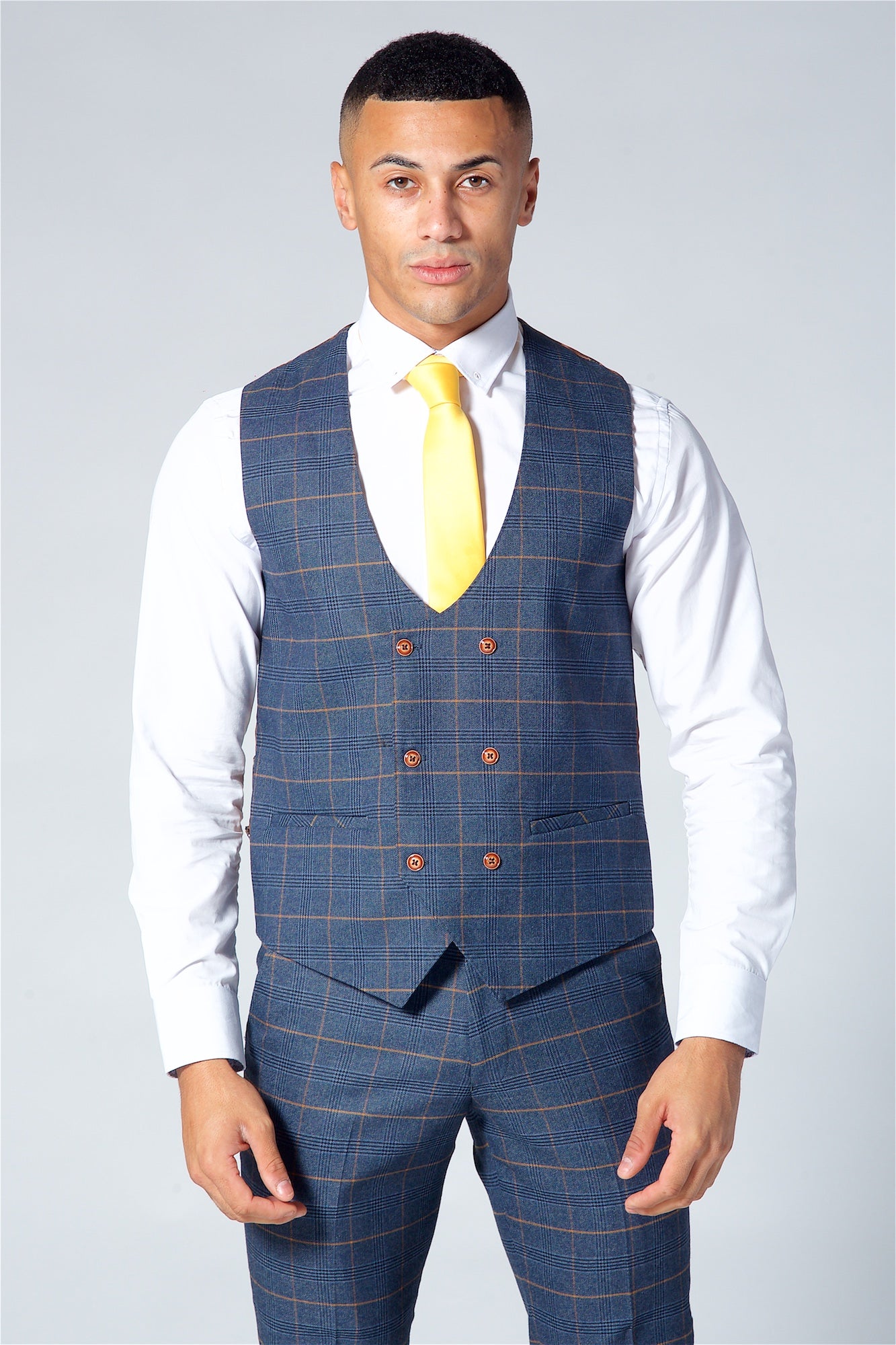Marc Darcy Jenson Navy Check Three Piece Suit