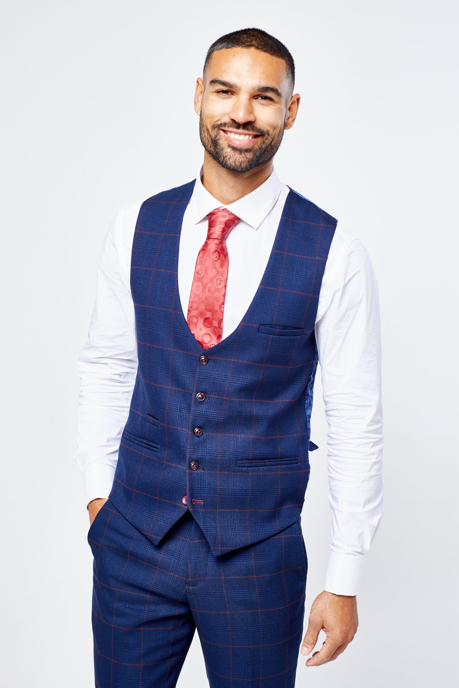 Edison Navy Wine Check Three Piece Suit