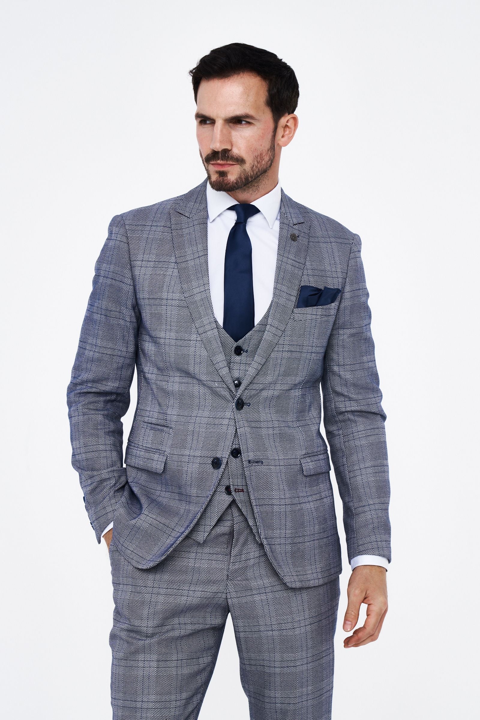 Marc Darcy Jerry Grey Check Three piece Suit