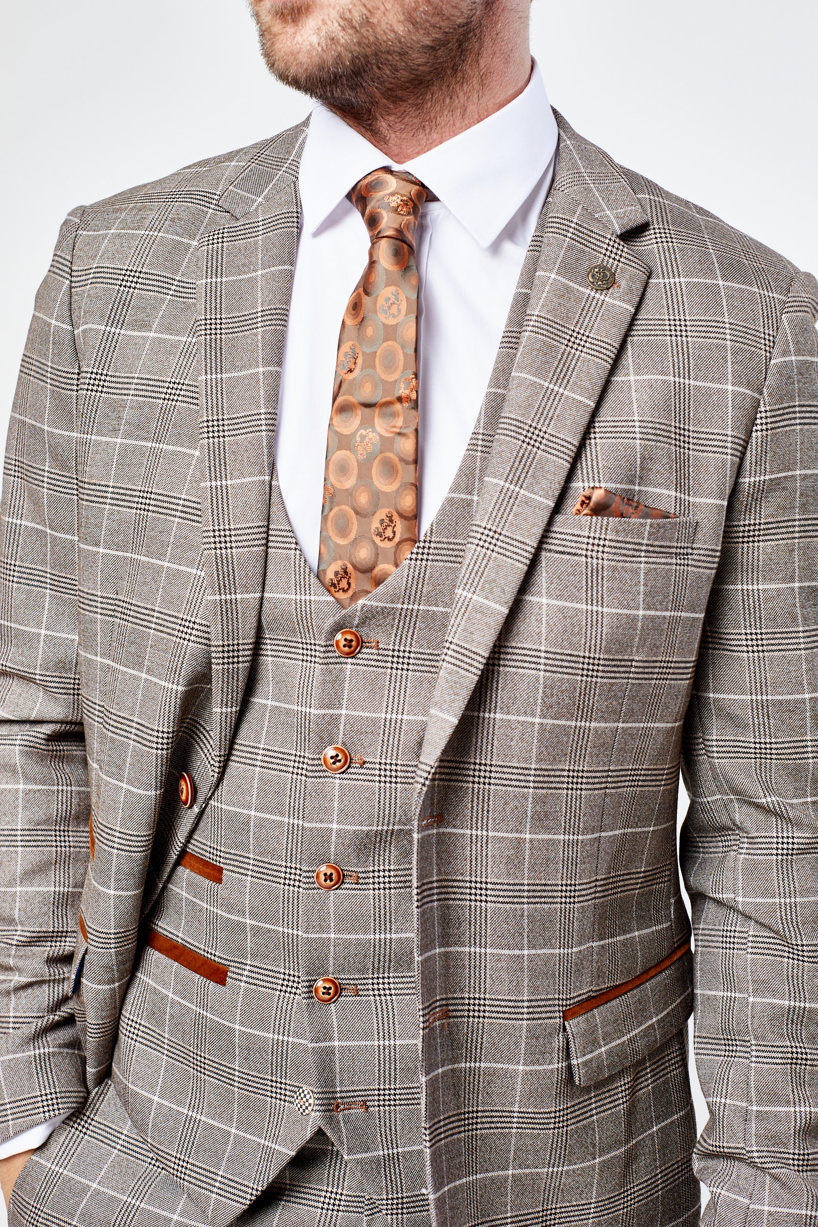 Ray - Tan Check Three Piece Suit