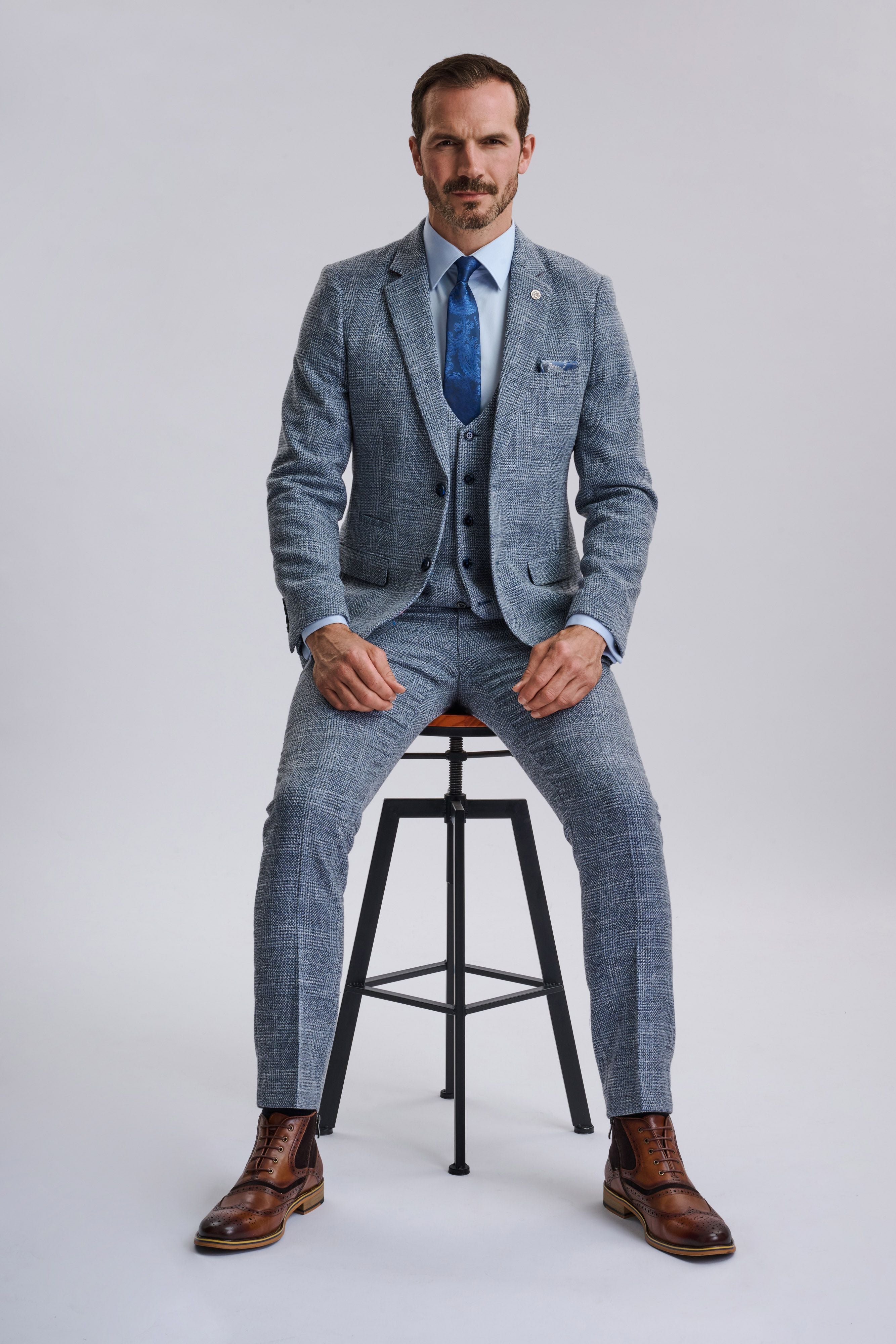 Kris - Sky Blue Tweed Three Piece Suit