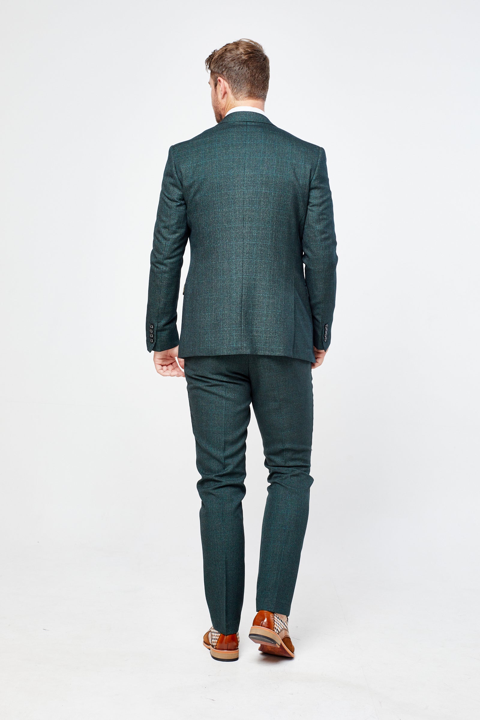 Caridi Olive Check Three Piece Suit