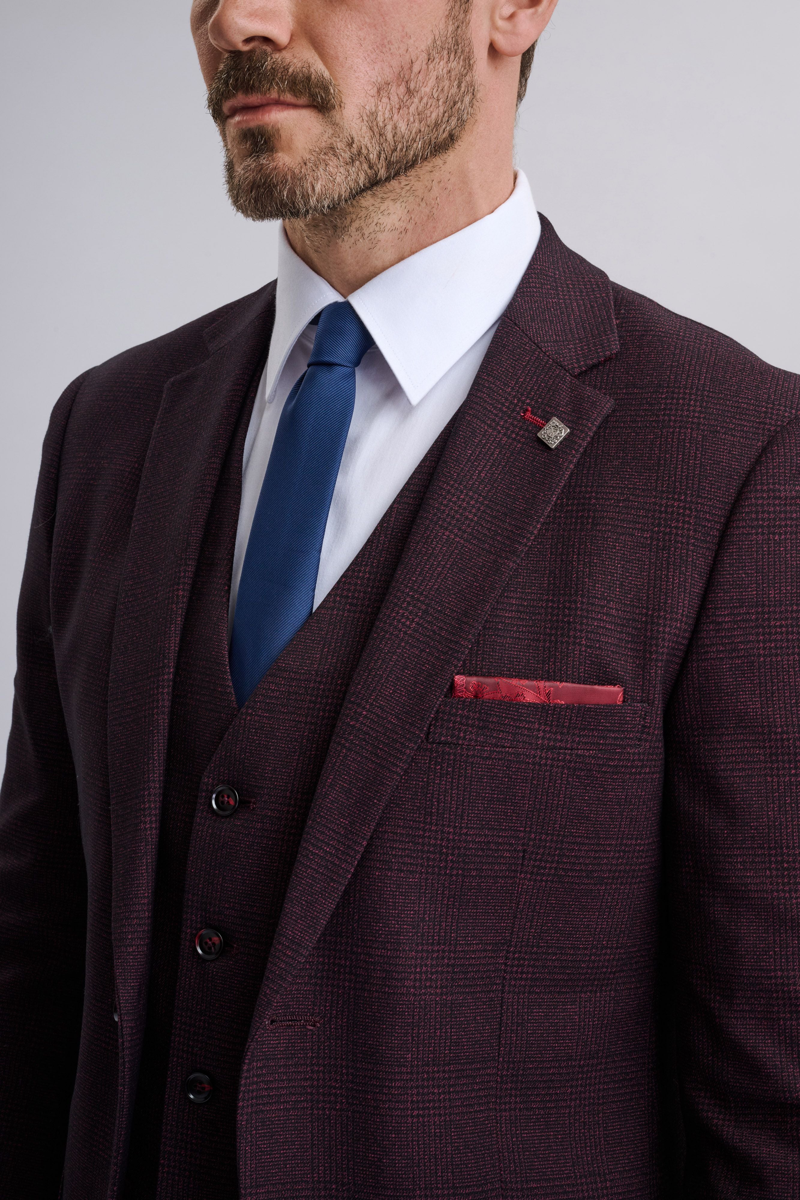 Regent Wine Check Three Piece Suit