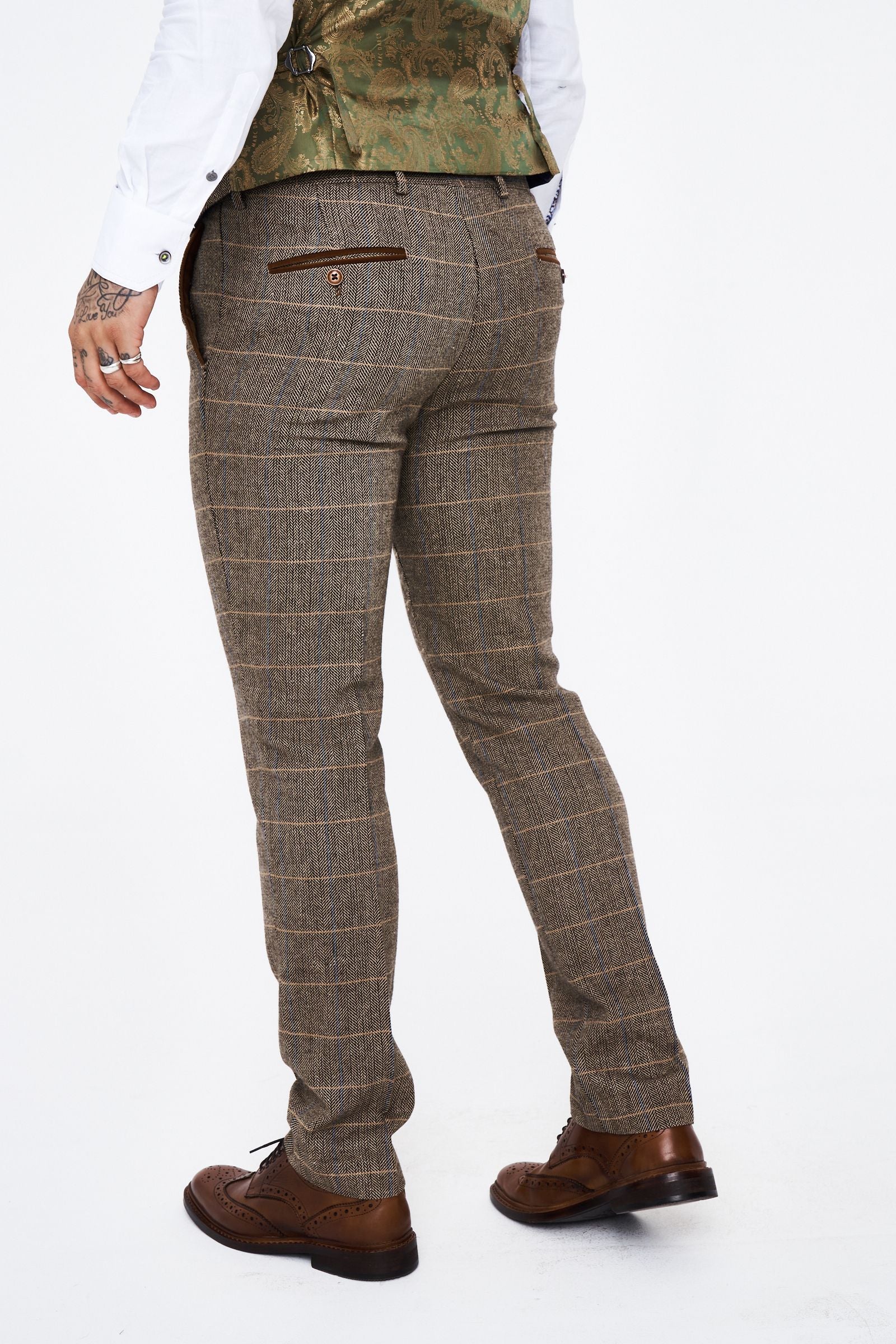 Marc Darcy Ted Tan Tweed Check Three piece Suit