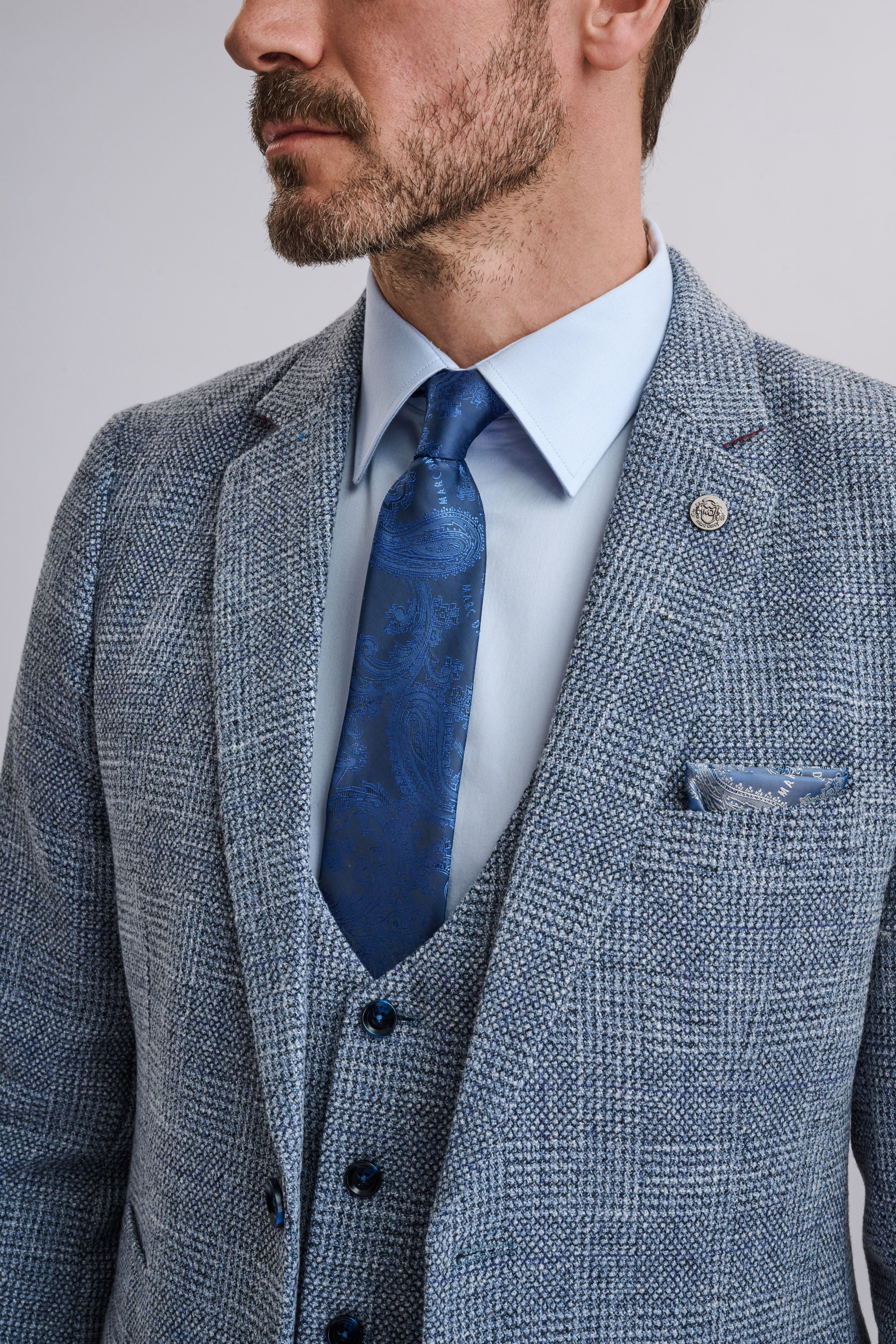 Kris - Sky Blue Tweed Three Piece Suit