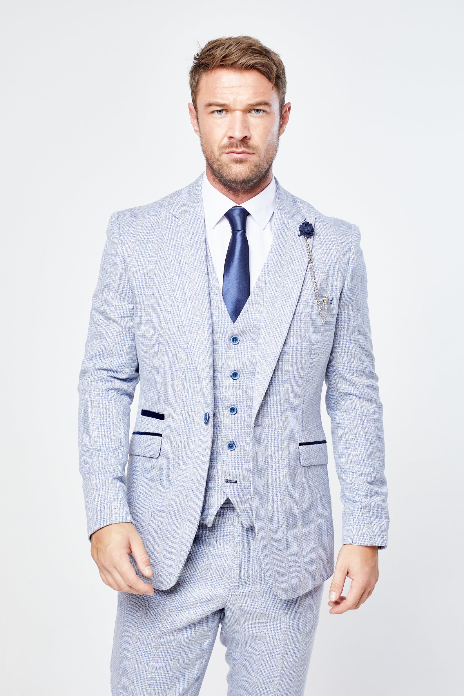 Caridi Sky Short Check Three Piece Suit