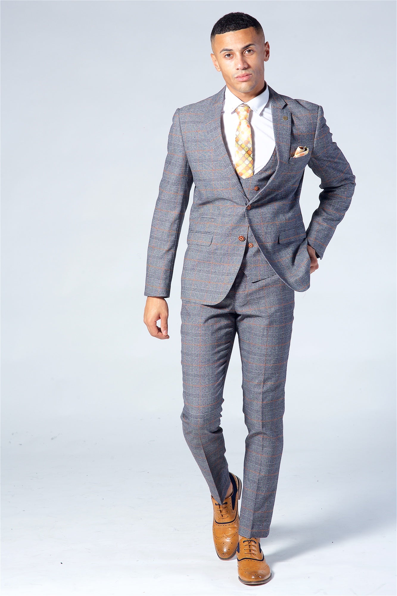 Marc Darcy Jenson Grey Check Suit Three Piece Suit.