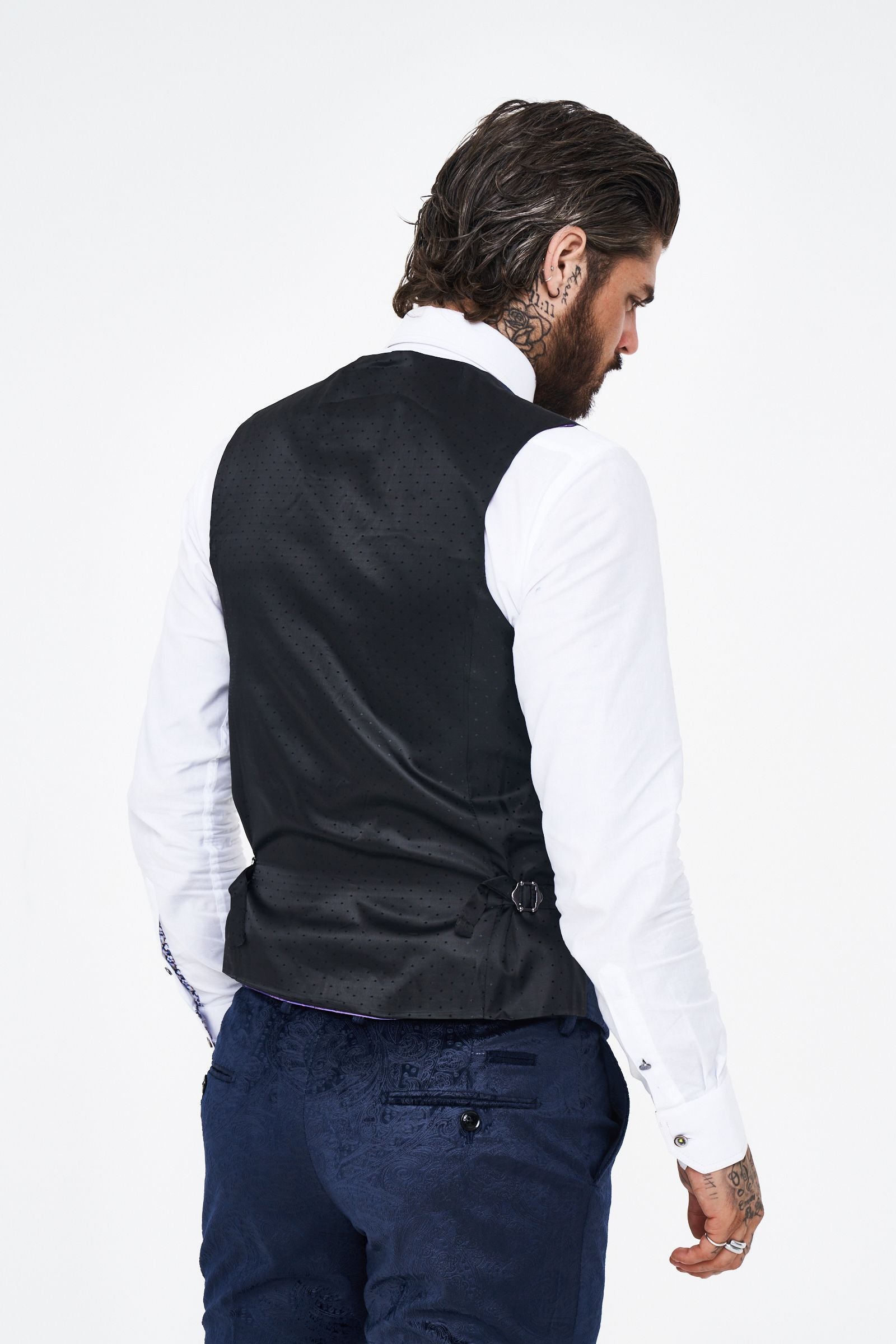 Marc Darcy Simon Navy Velvet Jacquard Waistcoat