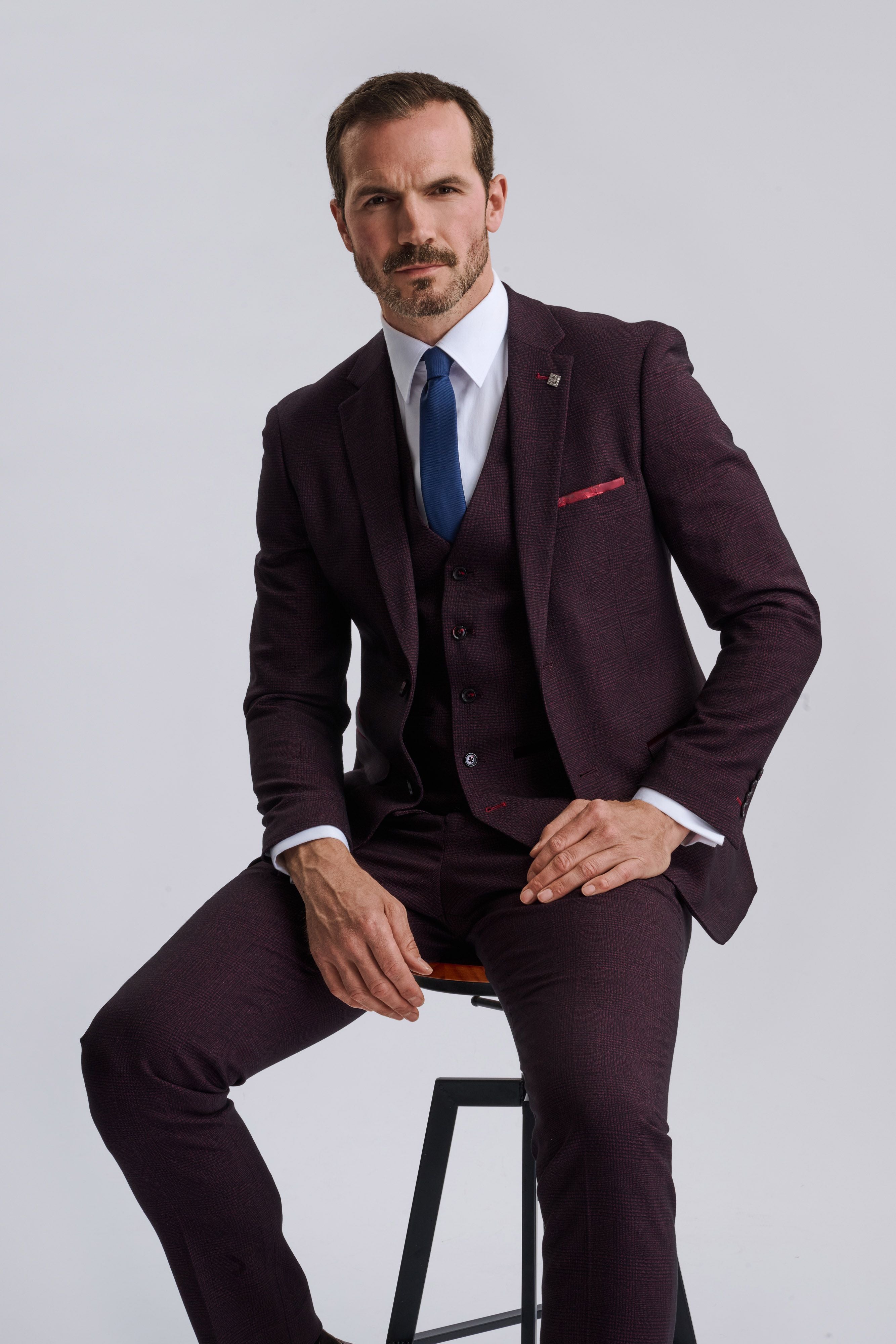 Regent Wine Check Three Piece Suit