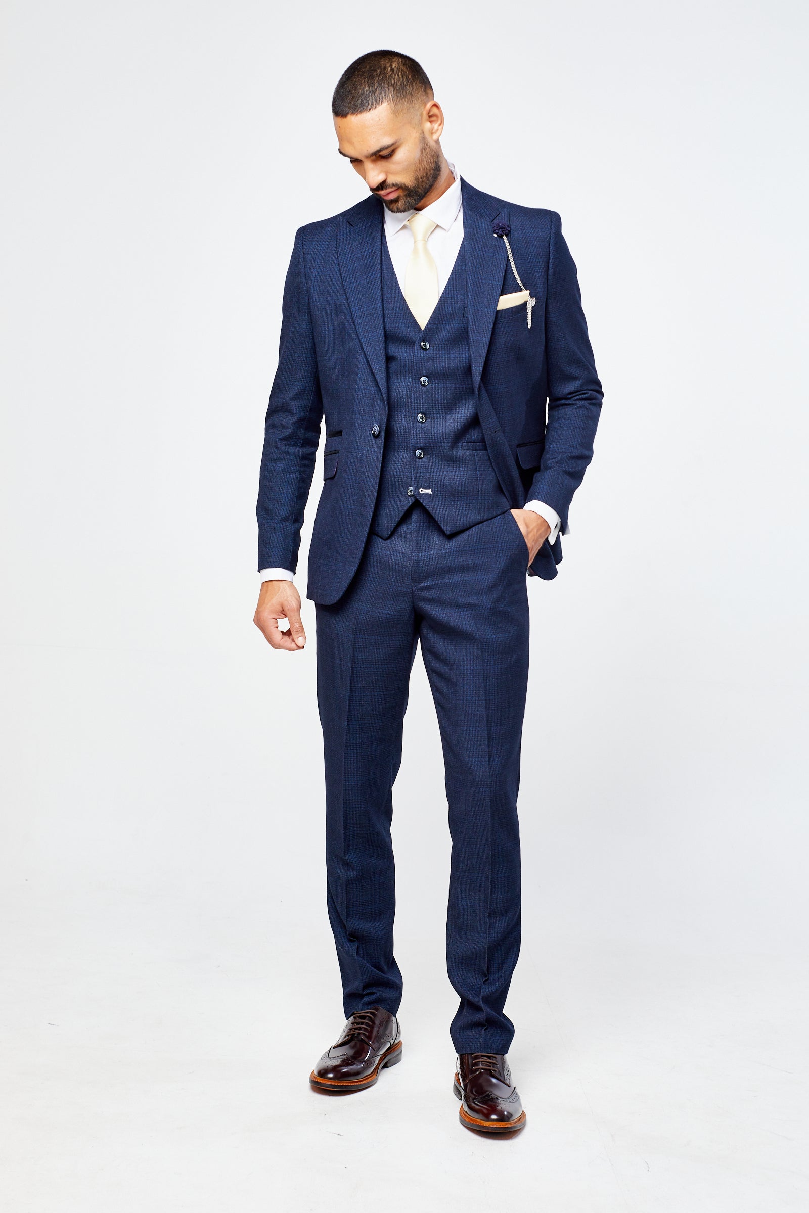Caridi Navy Check Three Piece Suit