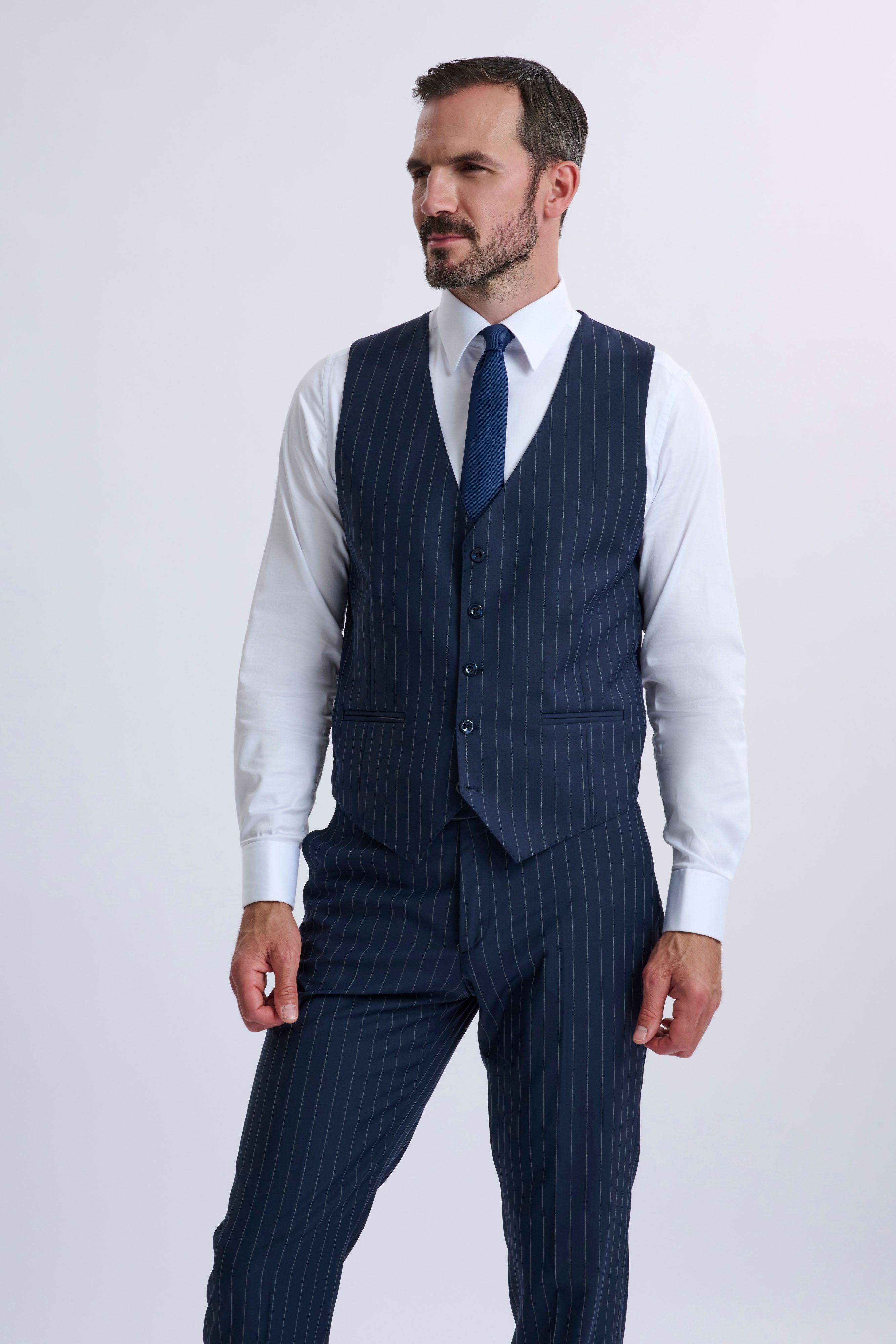 Amedeo 3-Piece Navy Pinstripe Suit