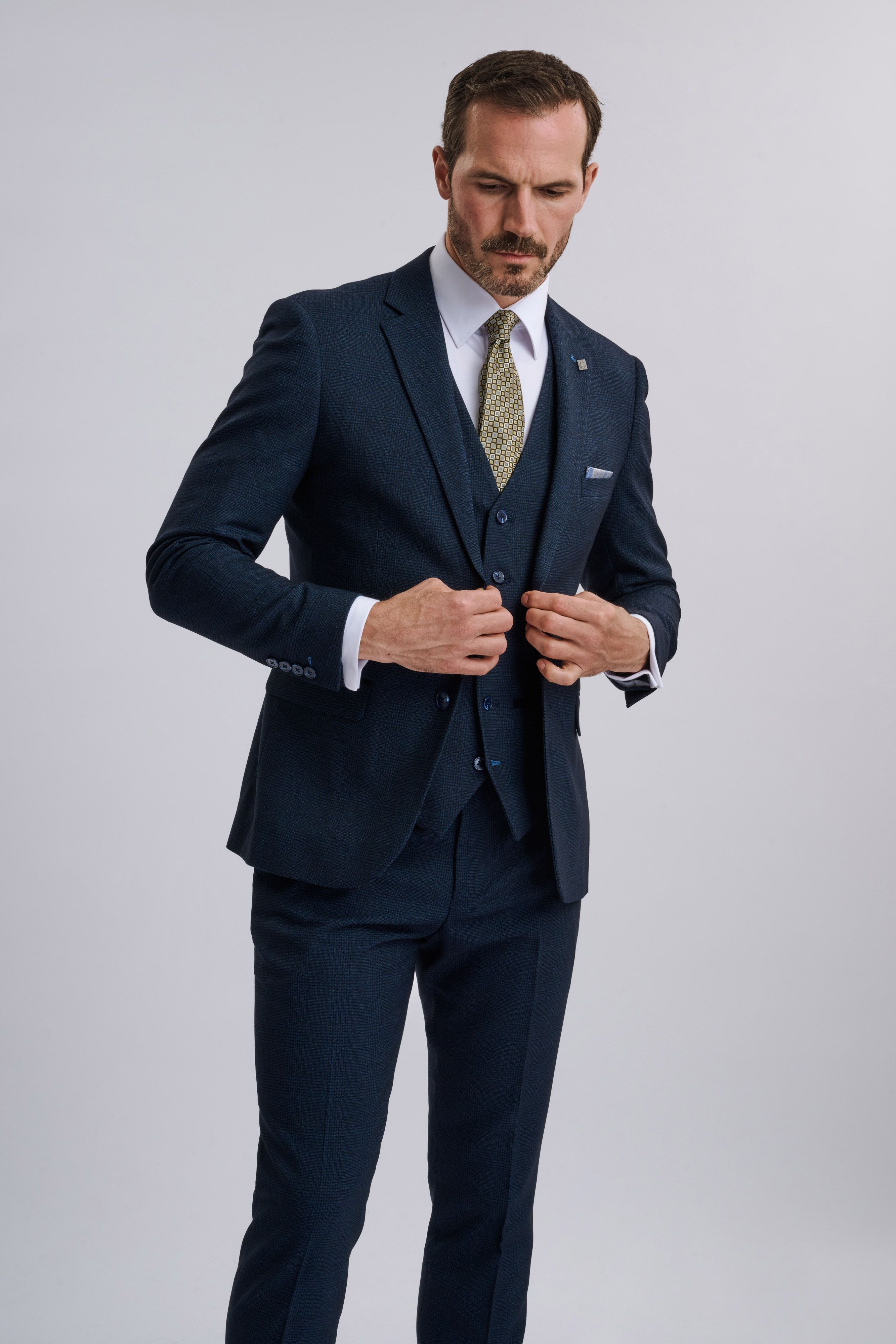 Regent Navy Check Three Piece Suit